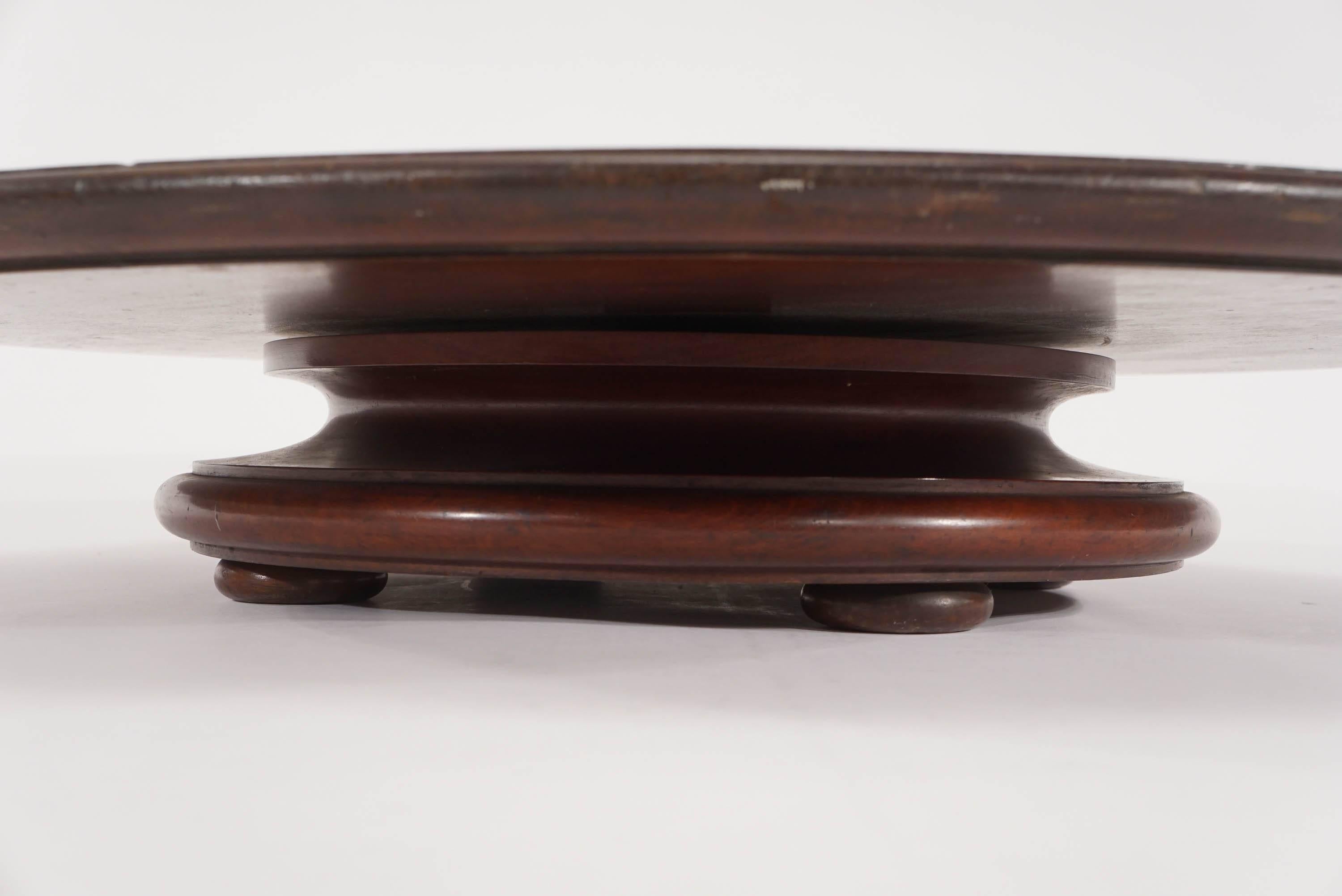 Large Mahogany Footed Lazy Susan with Carved Decoration Nine Framed Indentations For Sale 2