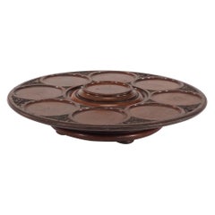 Large Mahogany Footed Lazy Susan with Carved Decoration Nine Framed Indentations
