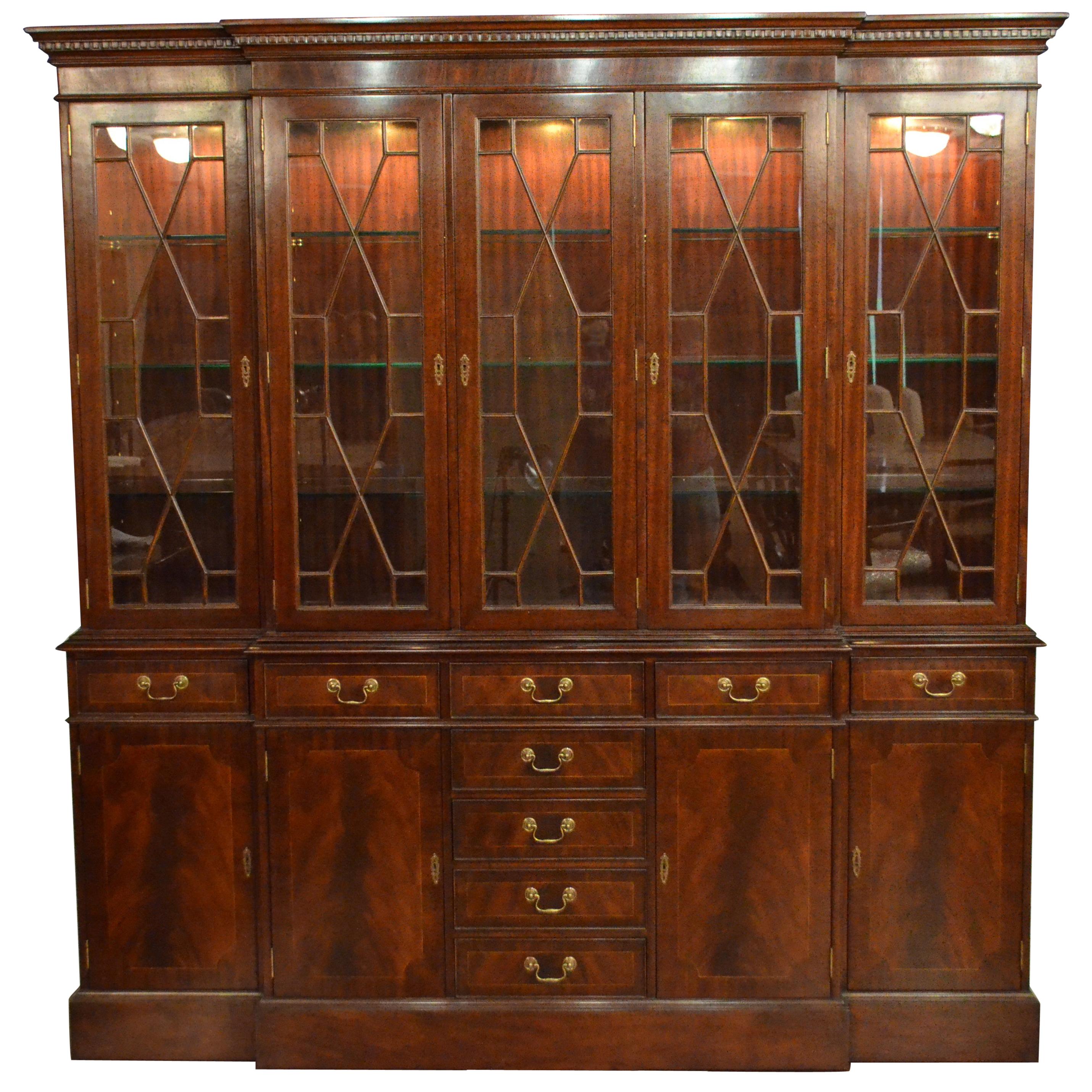 Large Mahogany Georgian Style Five Door Bookcase China Cabinet by Leighton Hall
