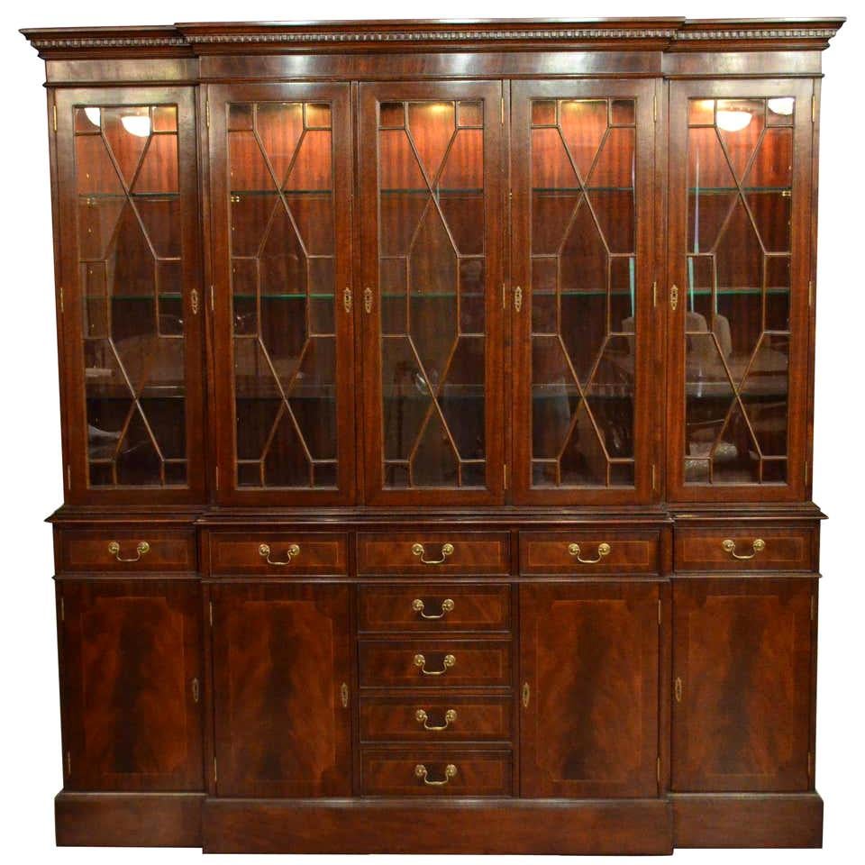 Large Mahogany Georgian Style Five Door Bookcase China Cabinet by Leighton Hall For Sale