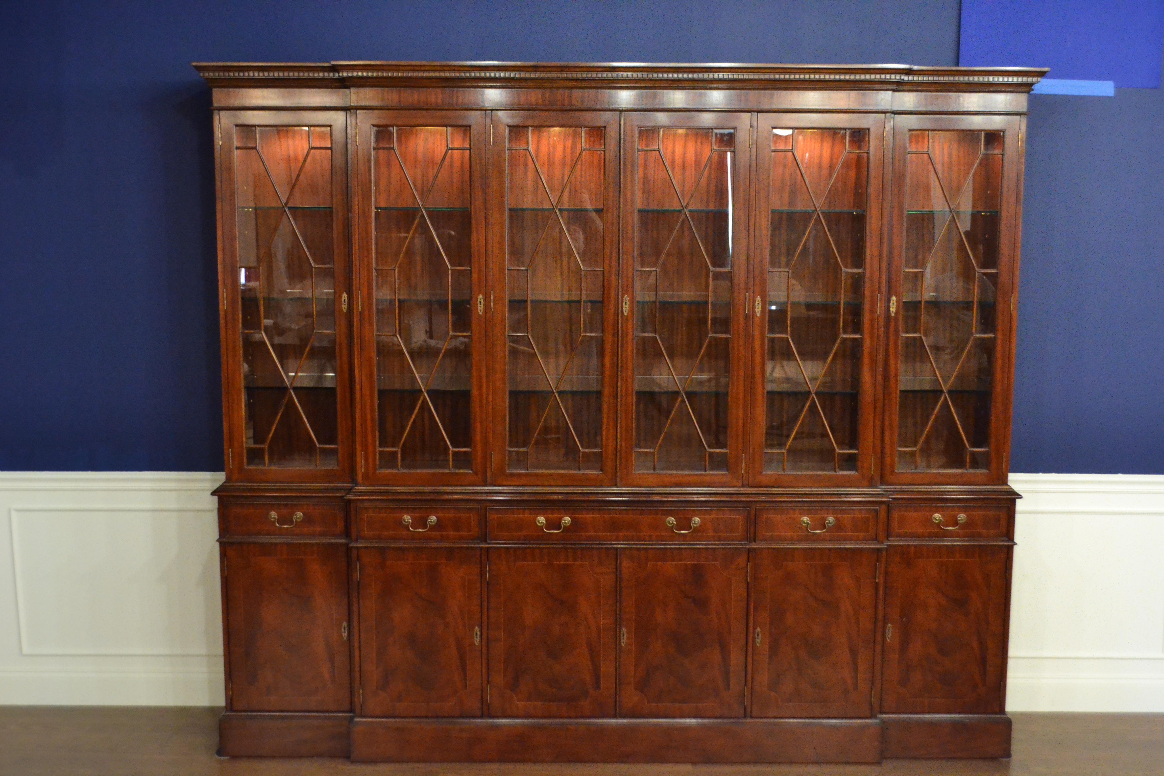Large Mahogany Georgian Style Six-Door Bookcase China Cabinet by Leighton Hall For Sale 3