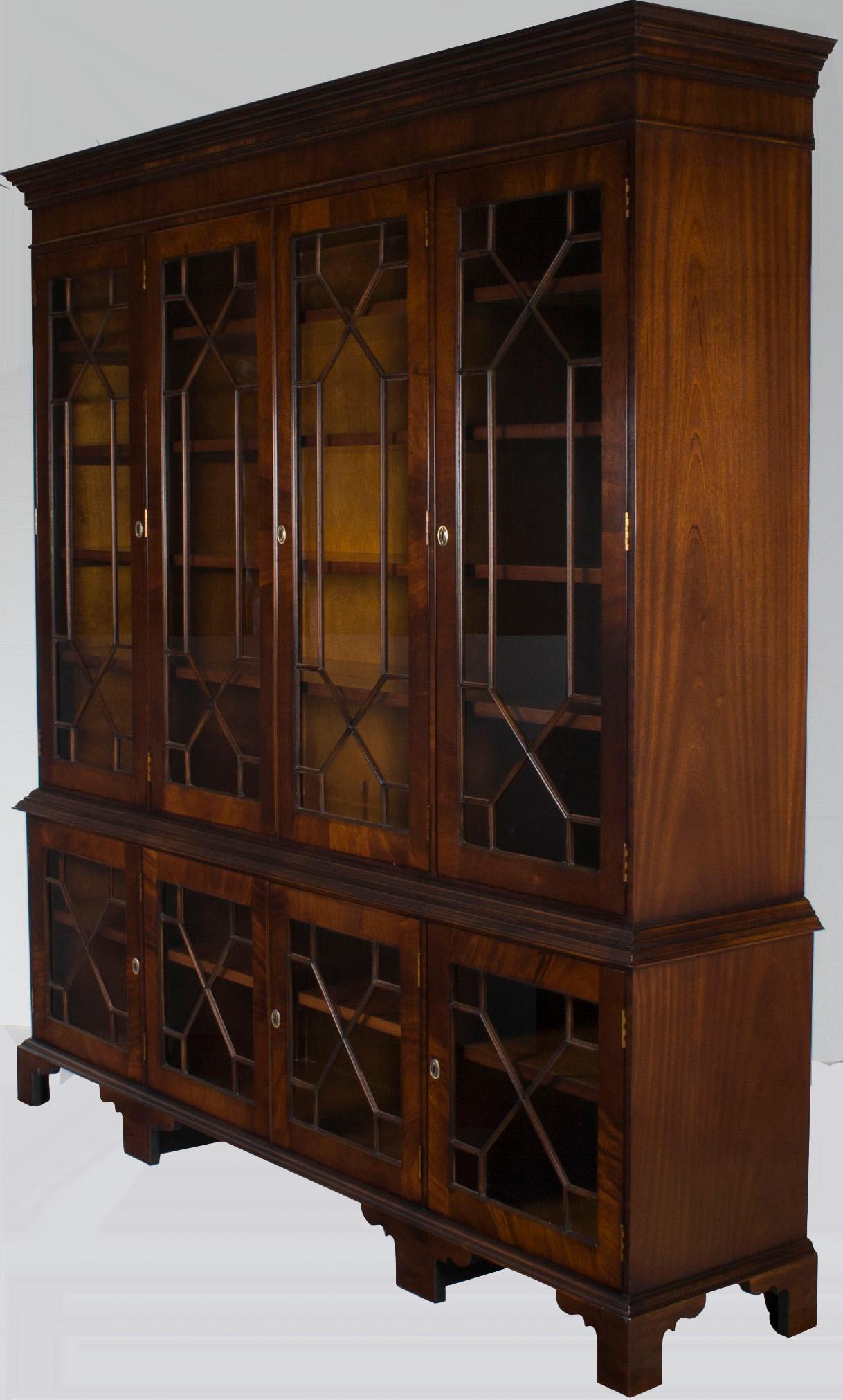 Large Mahogany Glass Door Breakfront Bookcase Cabinet 3