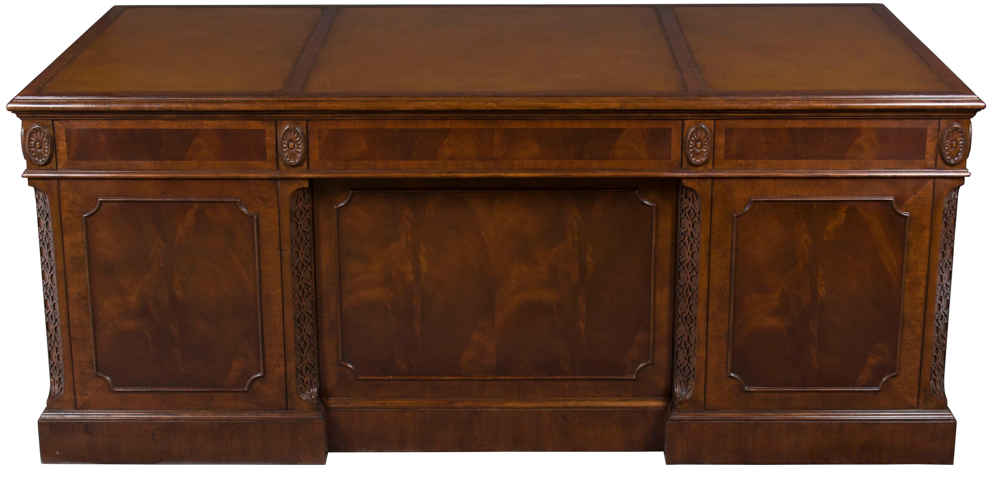 Large Mahogany Leather Top Pedestal Home Office Executive Desk, New For Sale 1