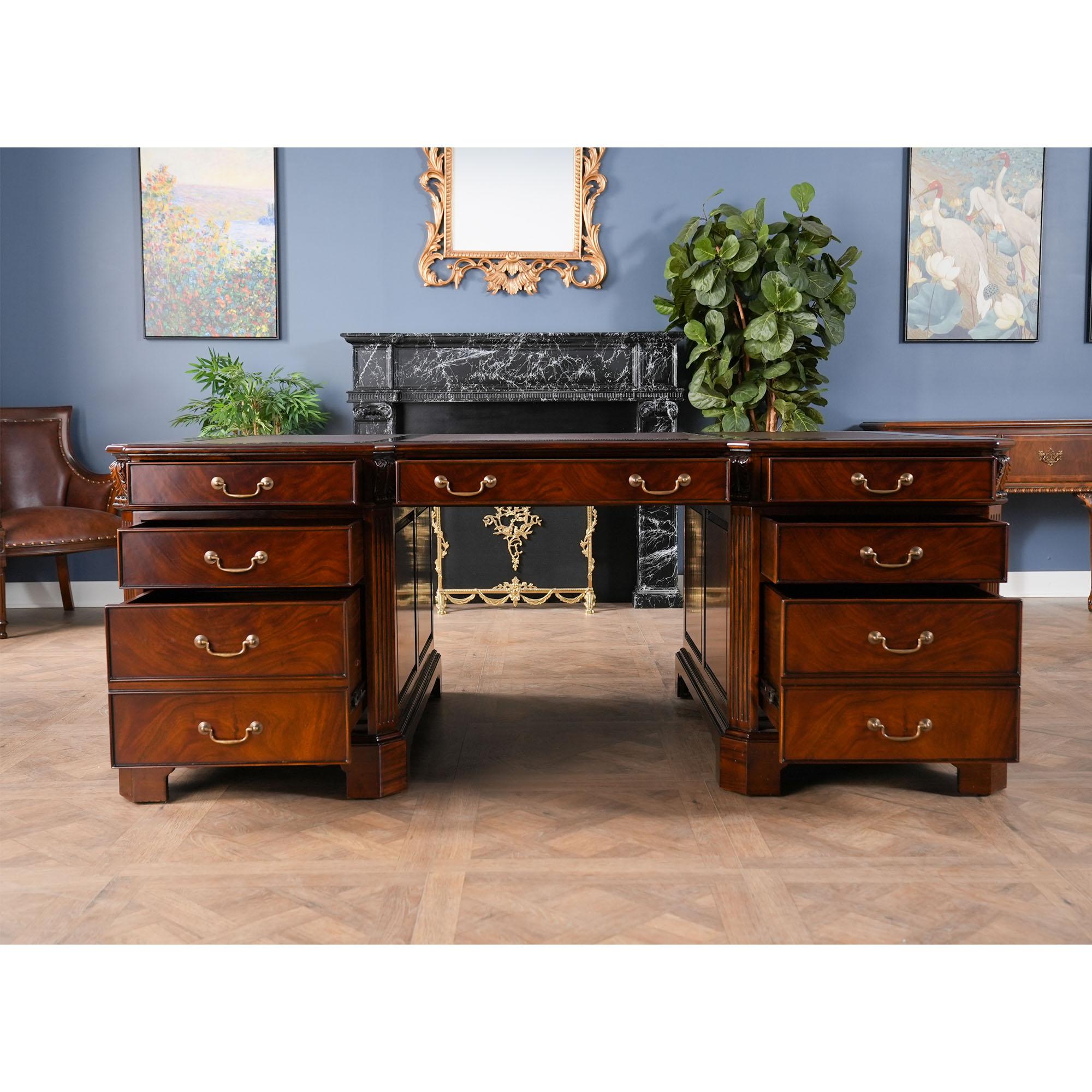 Large Mahogany Partner Desk For Sale 8