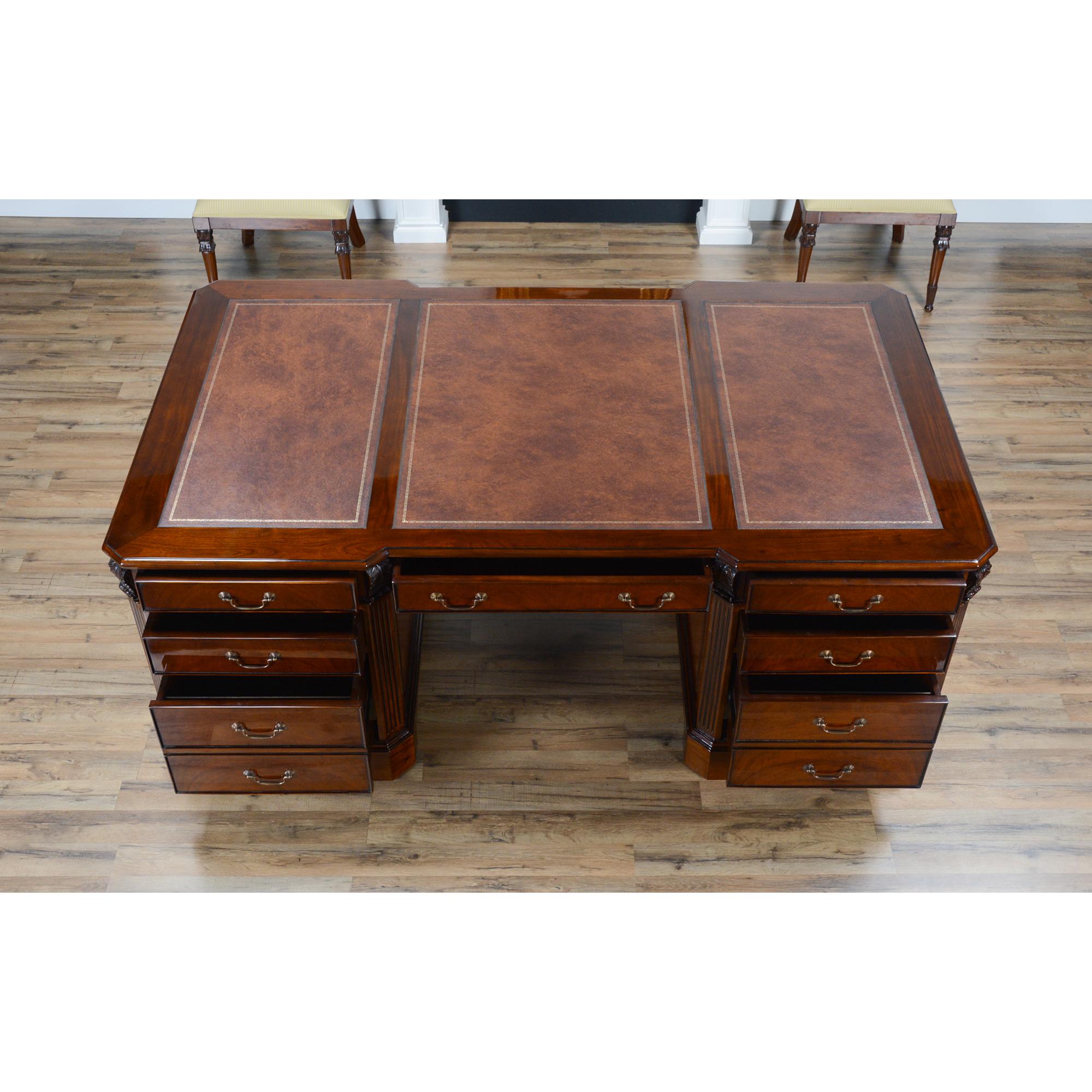 The Large Mahogany Partner Desk is the biggest desk in the Niagara Furniture collection. This desk matches a number of other pieces which we produce in the Penhurst family, please see the links below for related products. The fantastic solid