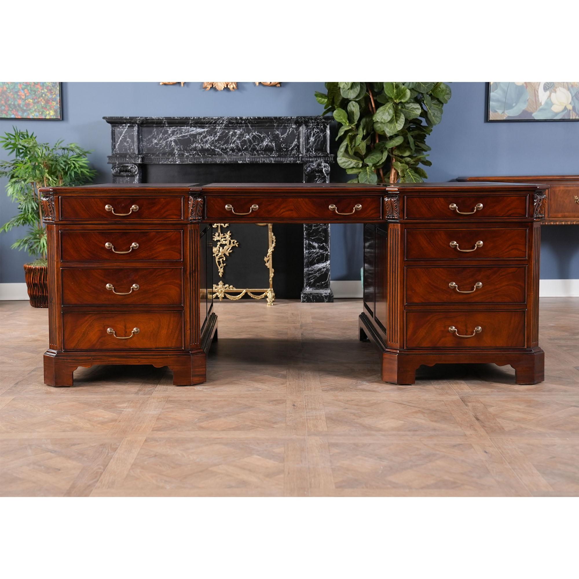 Hand-Carved Large Mahogany Partner Desk For Sale
