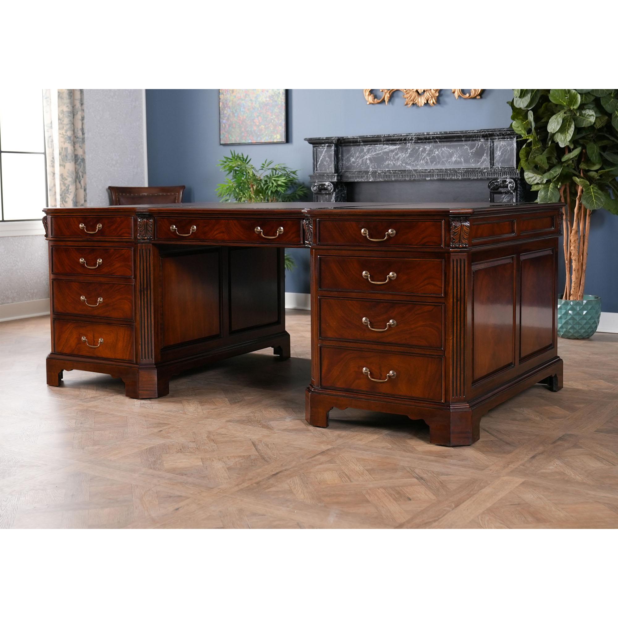 Contemporary Large Mahogany Partner Desk For Sale