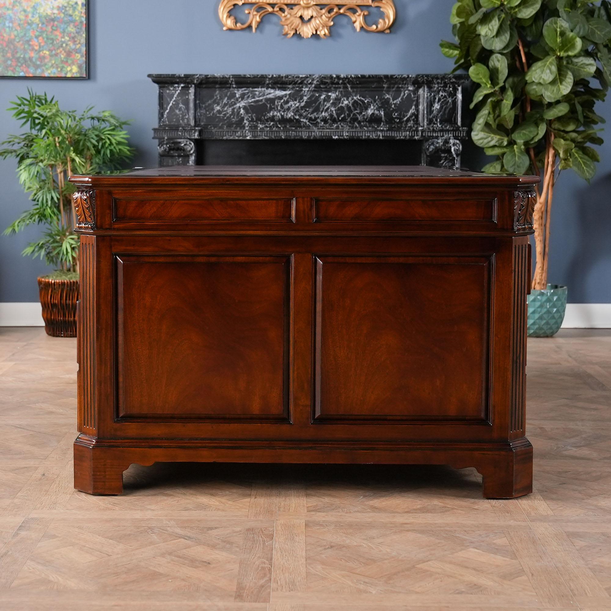 Leather Large Mahogany Partner Desk For Sale