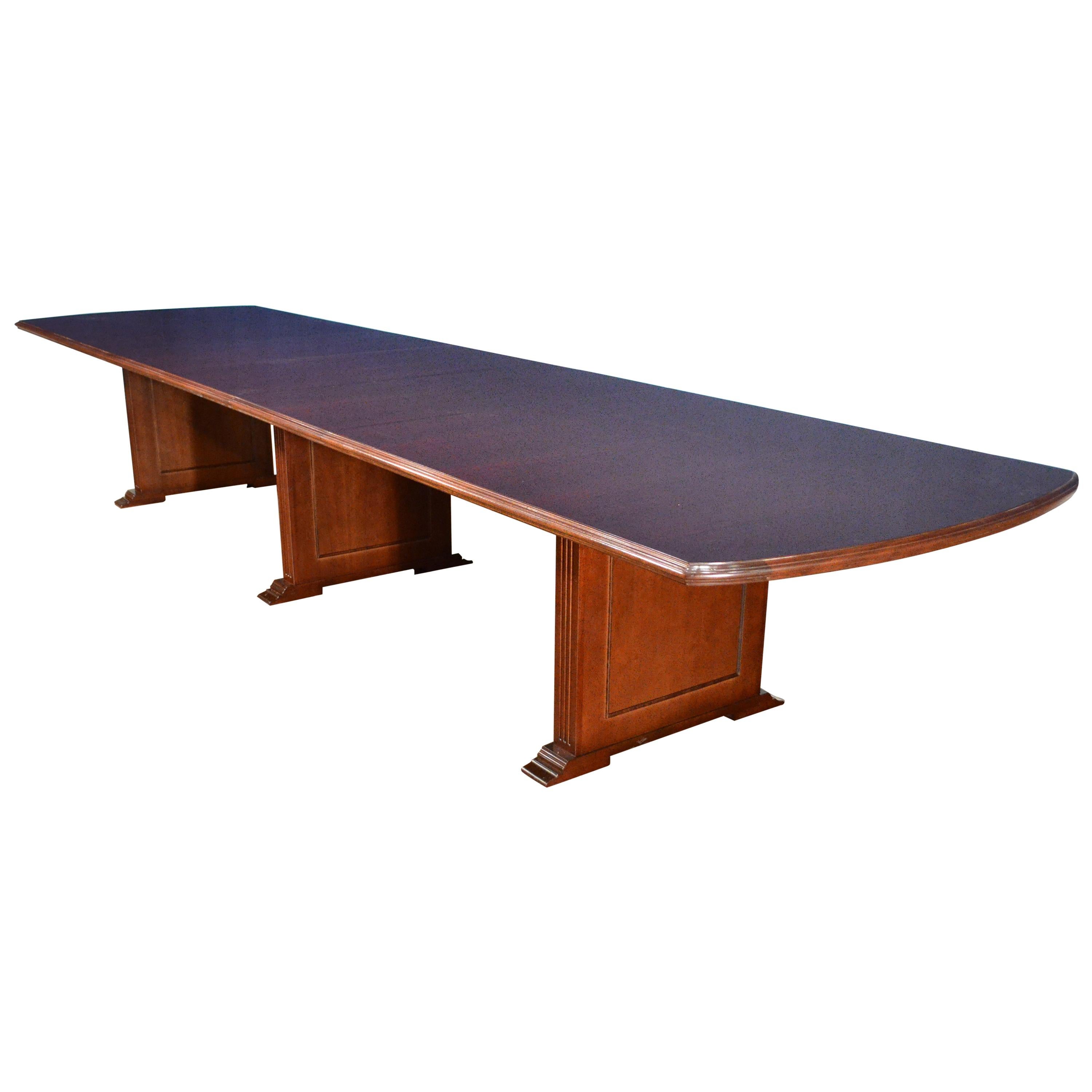 Large Mahogany Rectangular Pedestal Conference Table by Leighton Hall