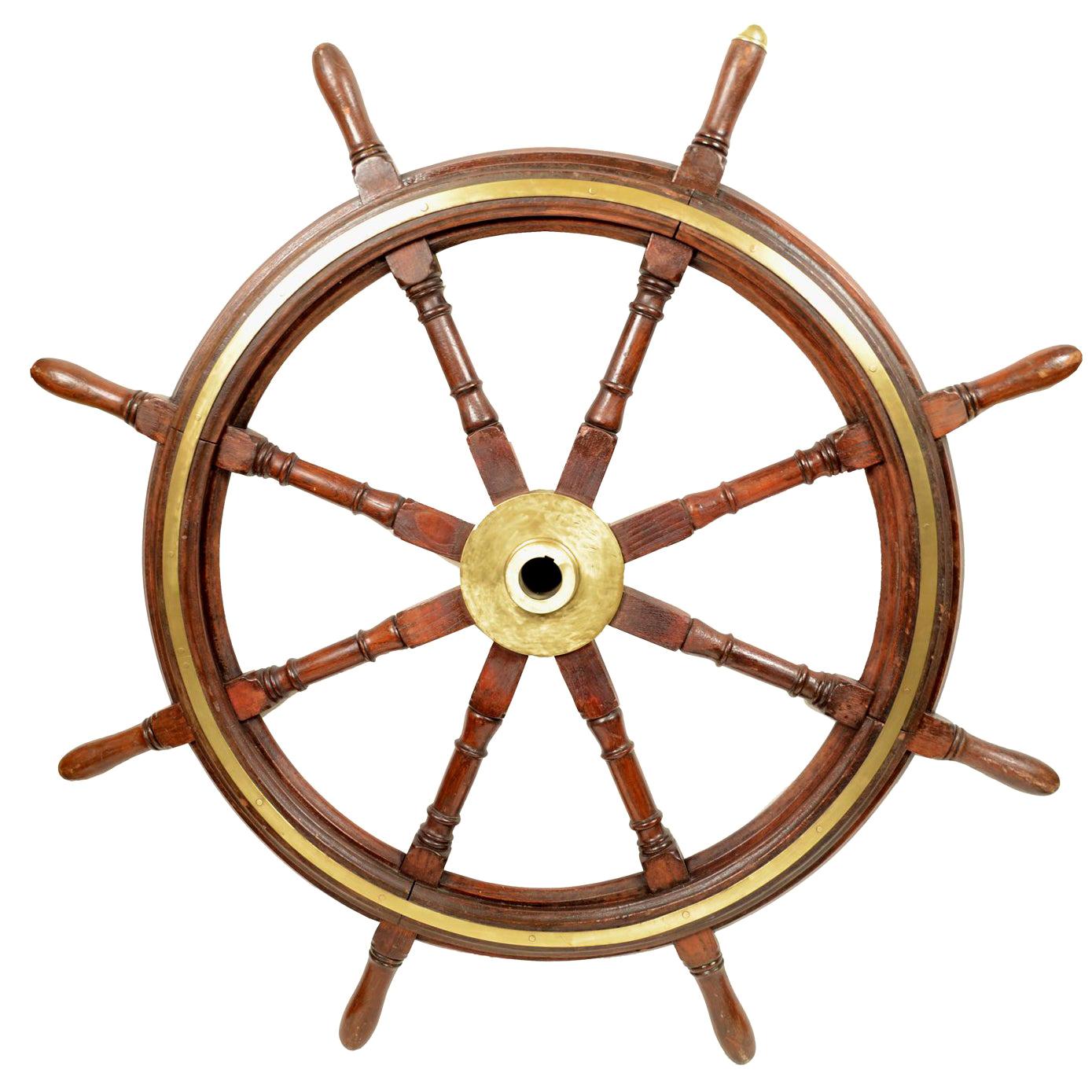 End 19th century Large Nautical Mahogany Rudder with Eight Spokes Bronze Hub UK  For Sale
