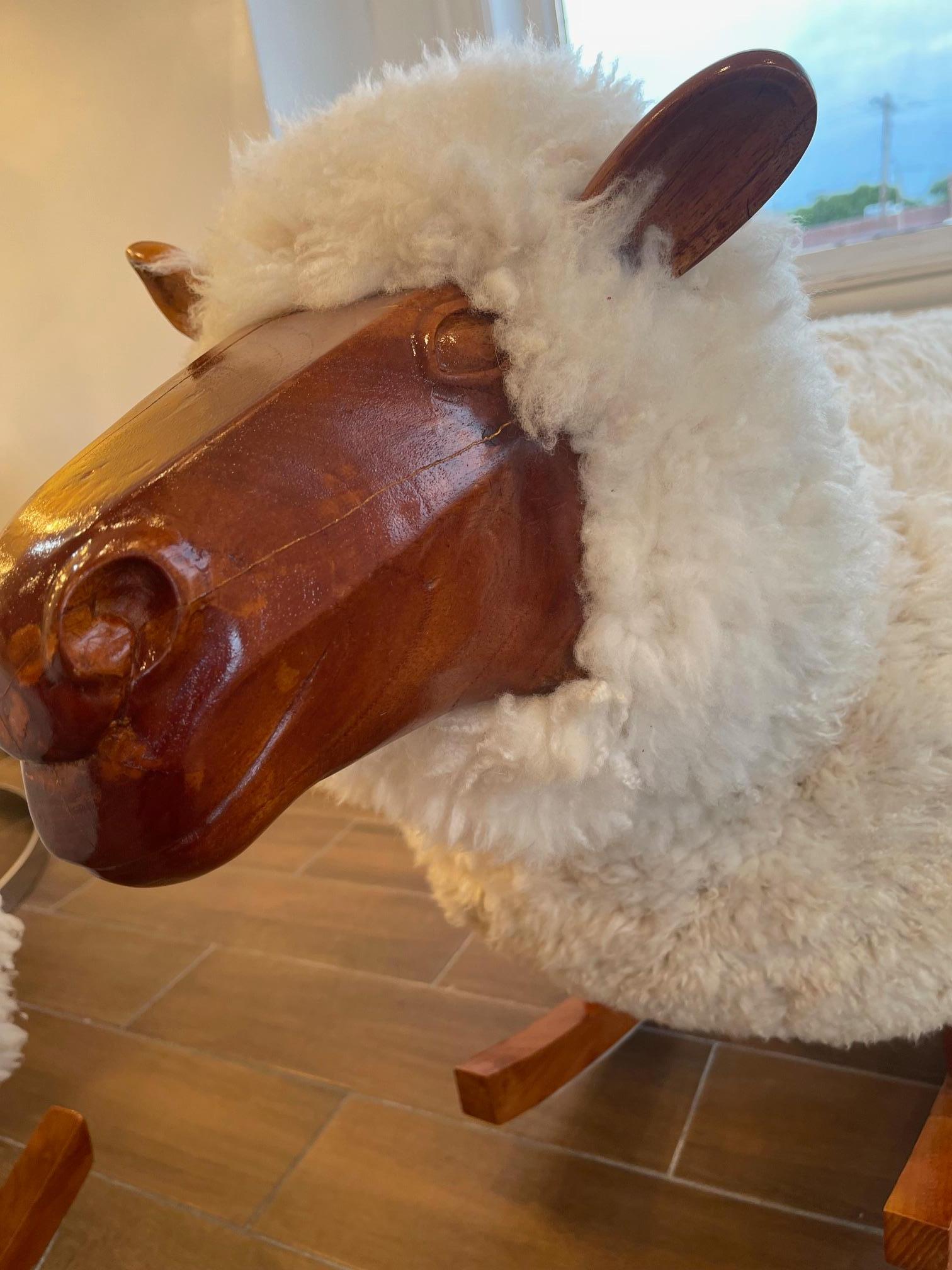 Sheepskin Large Mahogany Sheep Rocker in White Wool For Sale