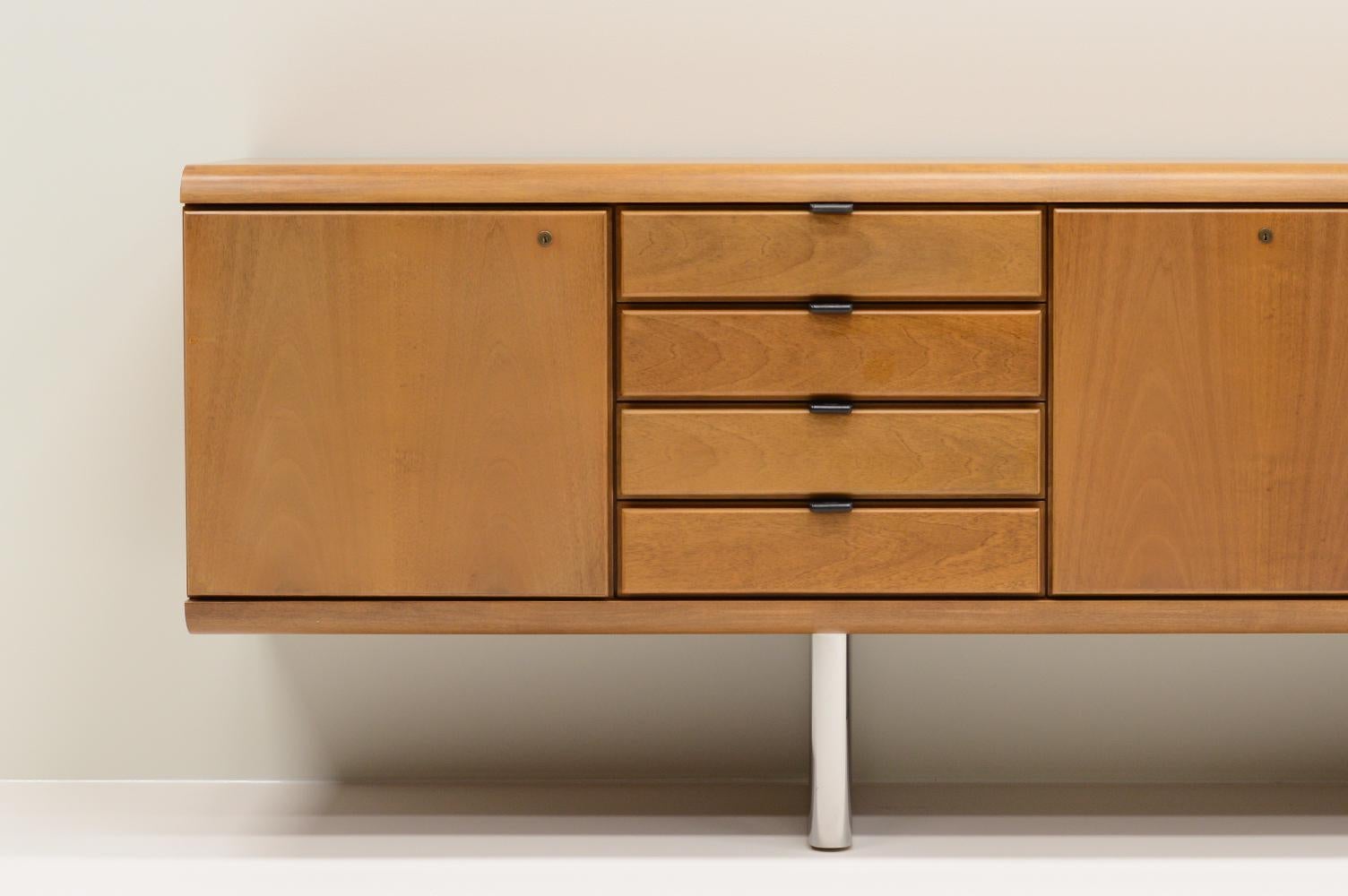 Stainless Steel Large Mahogany Sideboard by Hans Von Klier for Skipper, Italy, 1970s For Sale