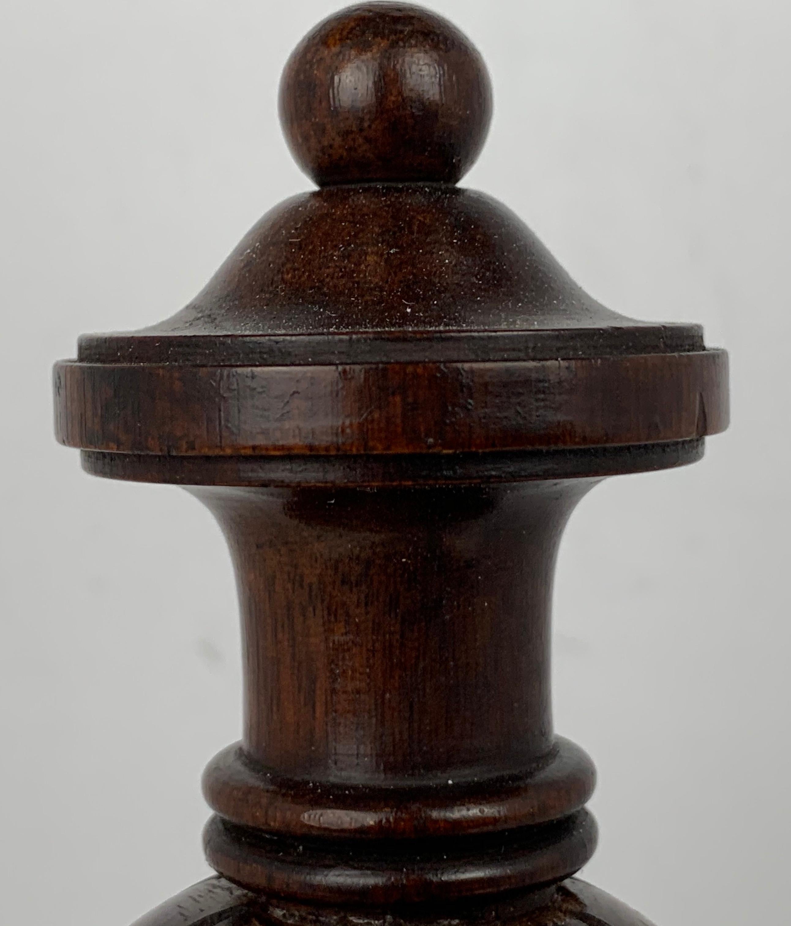 Period large turned solid mahogany finial that has been placed on a custom Lucite stand. Originally made to be placed on a piece of 19th century furniture. A wonderful item for a desk or on any table or bookshelf.

Hand polished in our workshop.