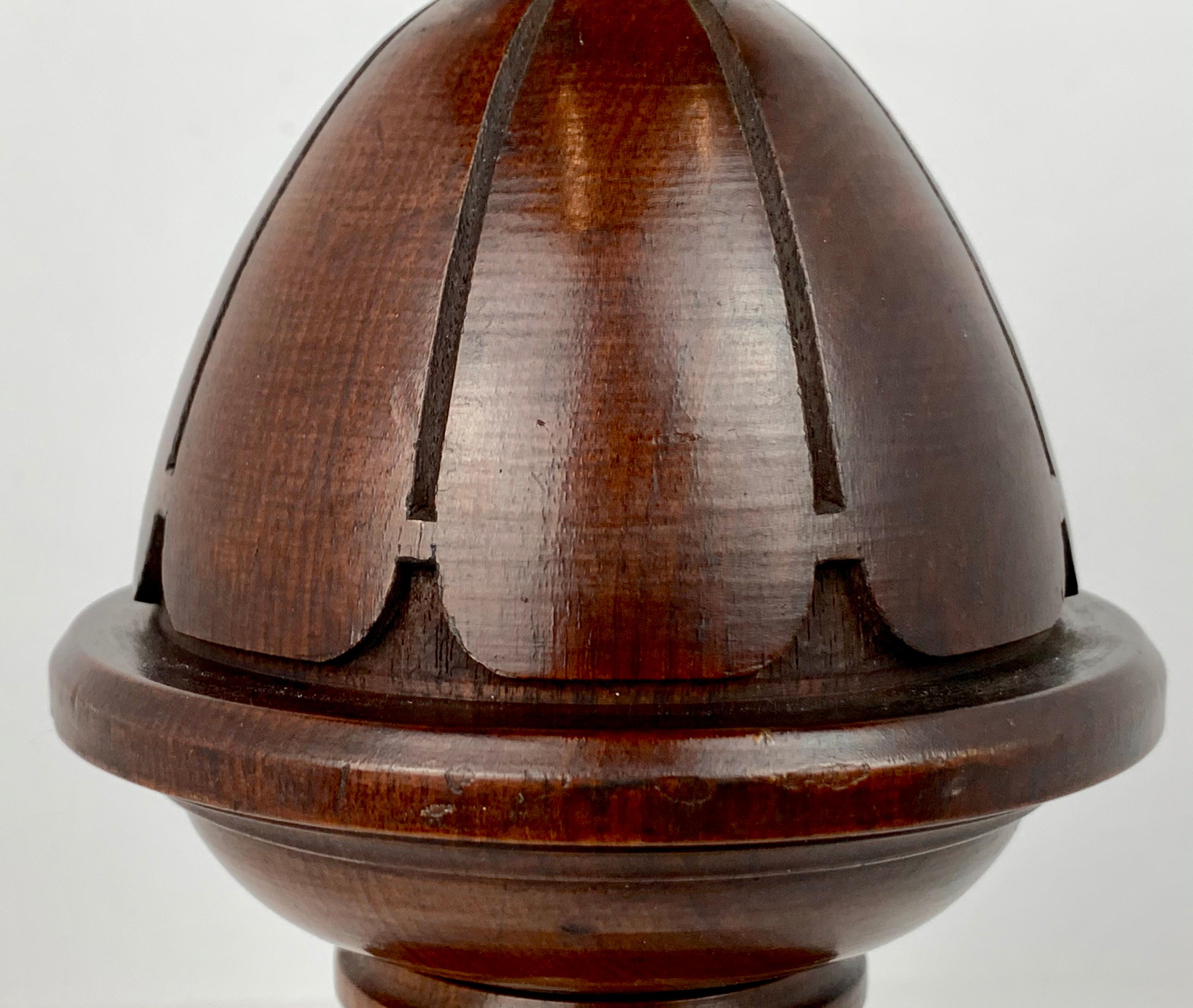 American Period Solid Mahogany Hand Turned Finial on a Custom Lucite Stand-19th c.