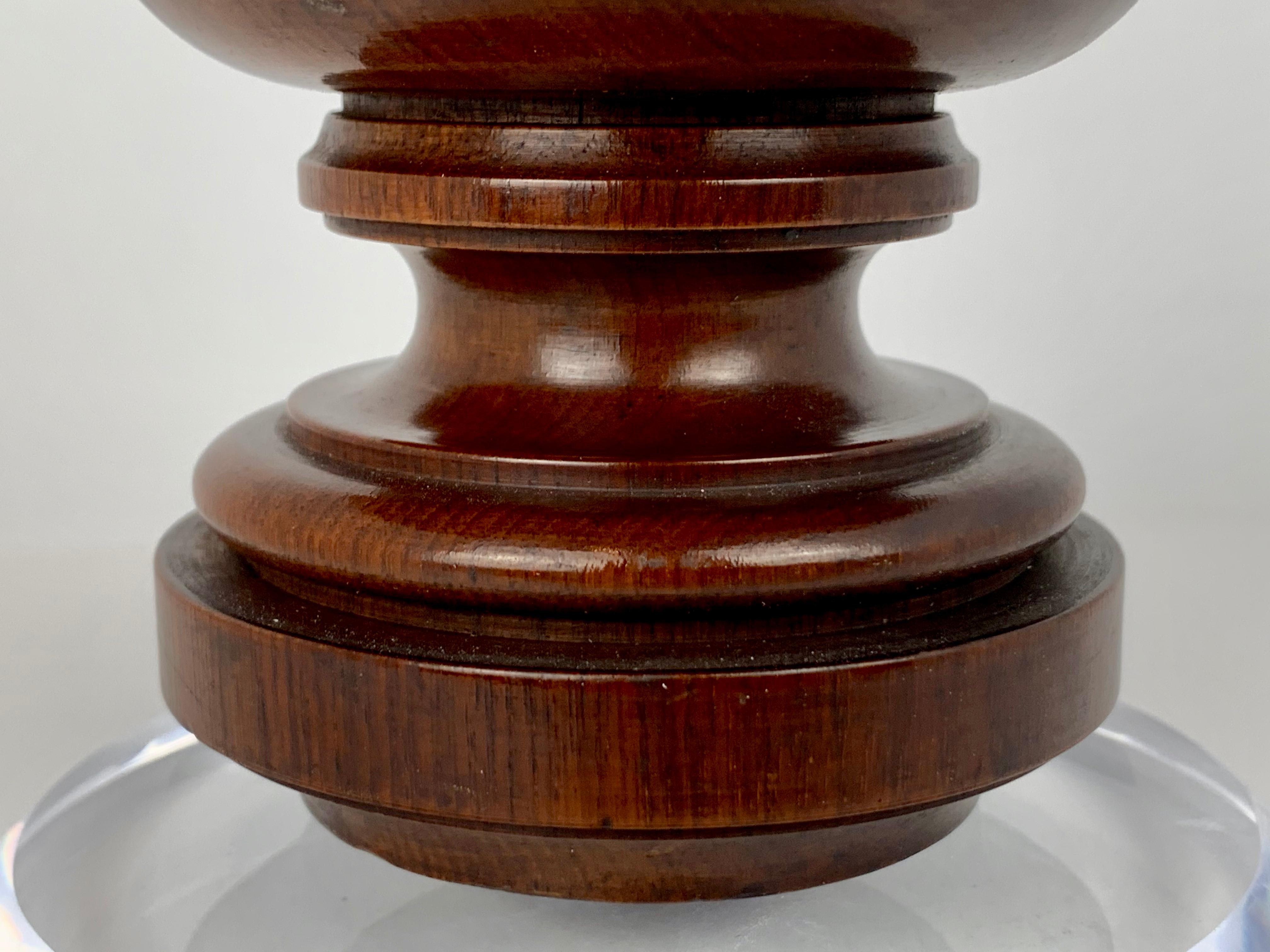 Victorian Period Solid Mahogany Hand Turned Finial on a Custom Lucite Stand-19th c.