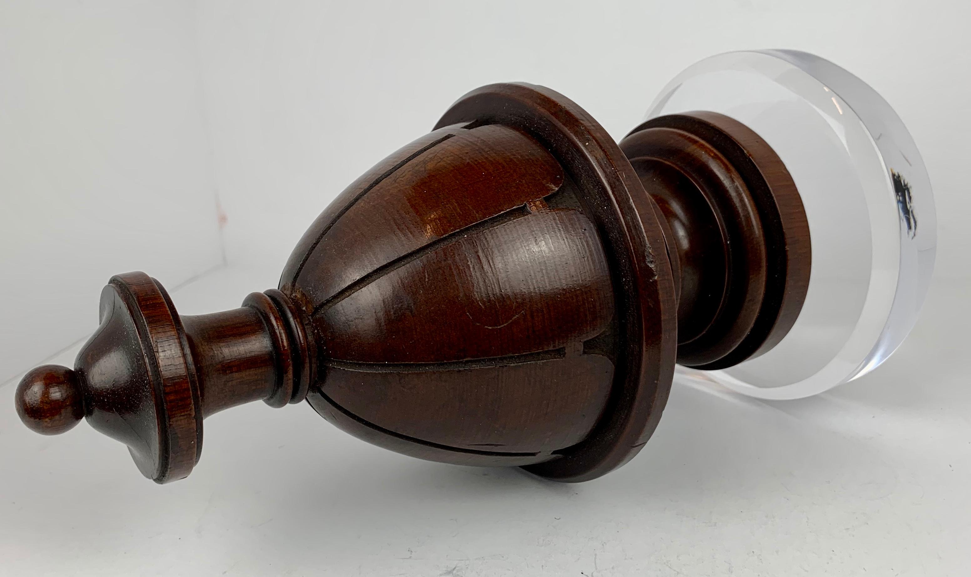 Period Solid Mahogany Hand Turned Finial on a Custom Lucite Stand-19th c. In Good Condition In West Palm Beach, FL