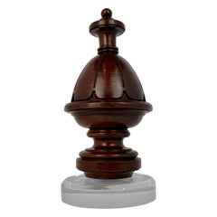 Antique Period Solid Mahogany Hand Turned Finial on a Custom Lucite Stand-19th c.