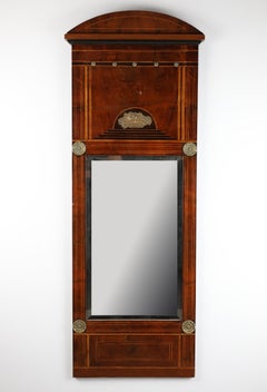 Large Mahogany Wall Mirror with Inlays and Gilded Bronze – 19th Century