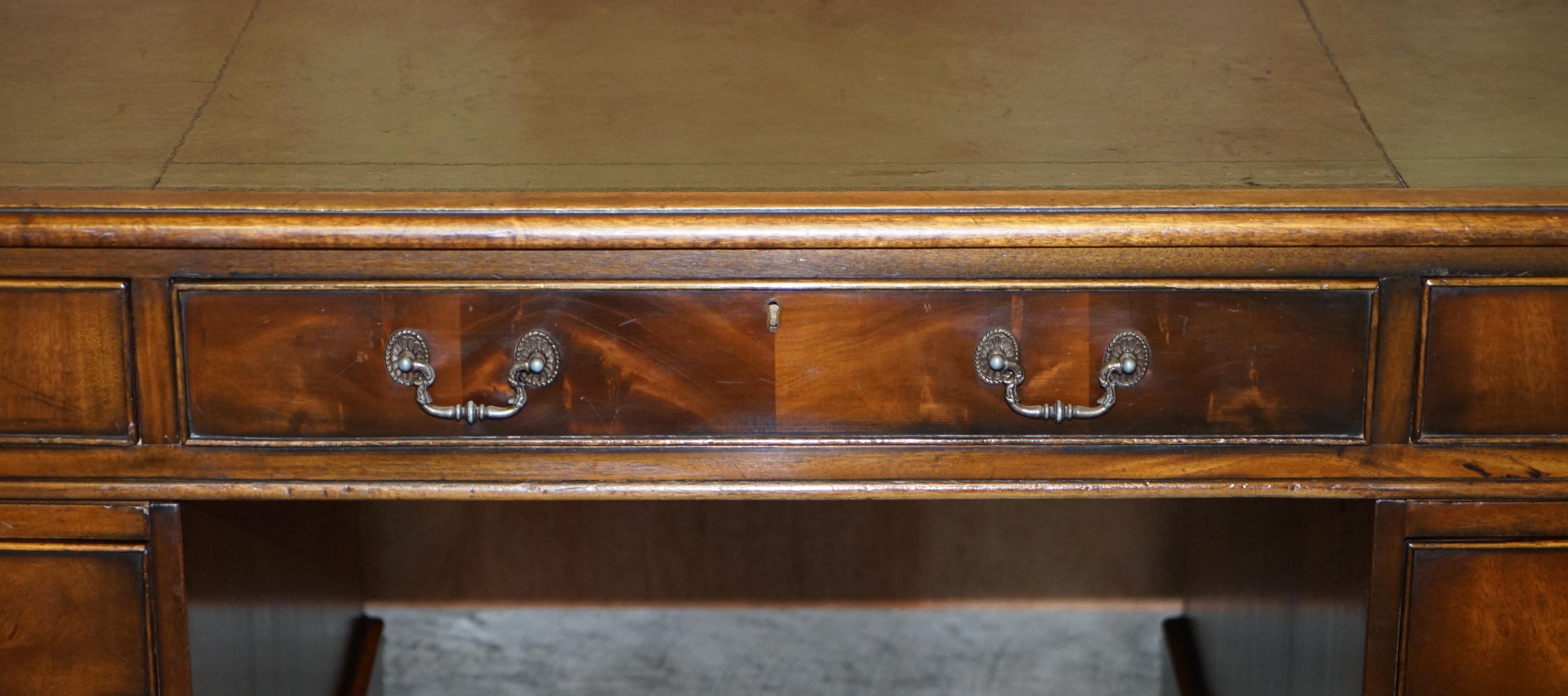 Victorian Large Hardwood with Green Leather Writing Surface Twin Pedestal Partner Desk