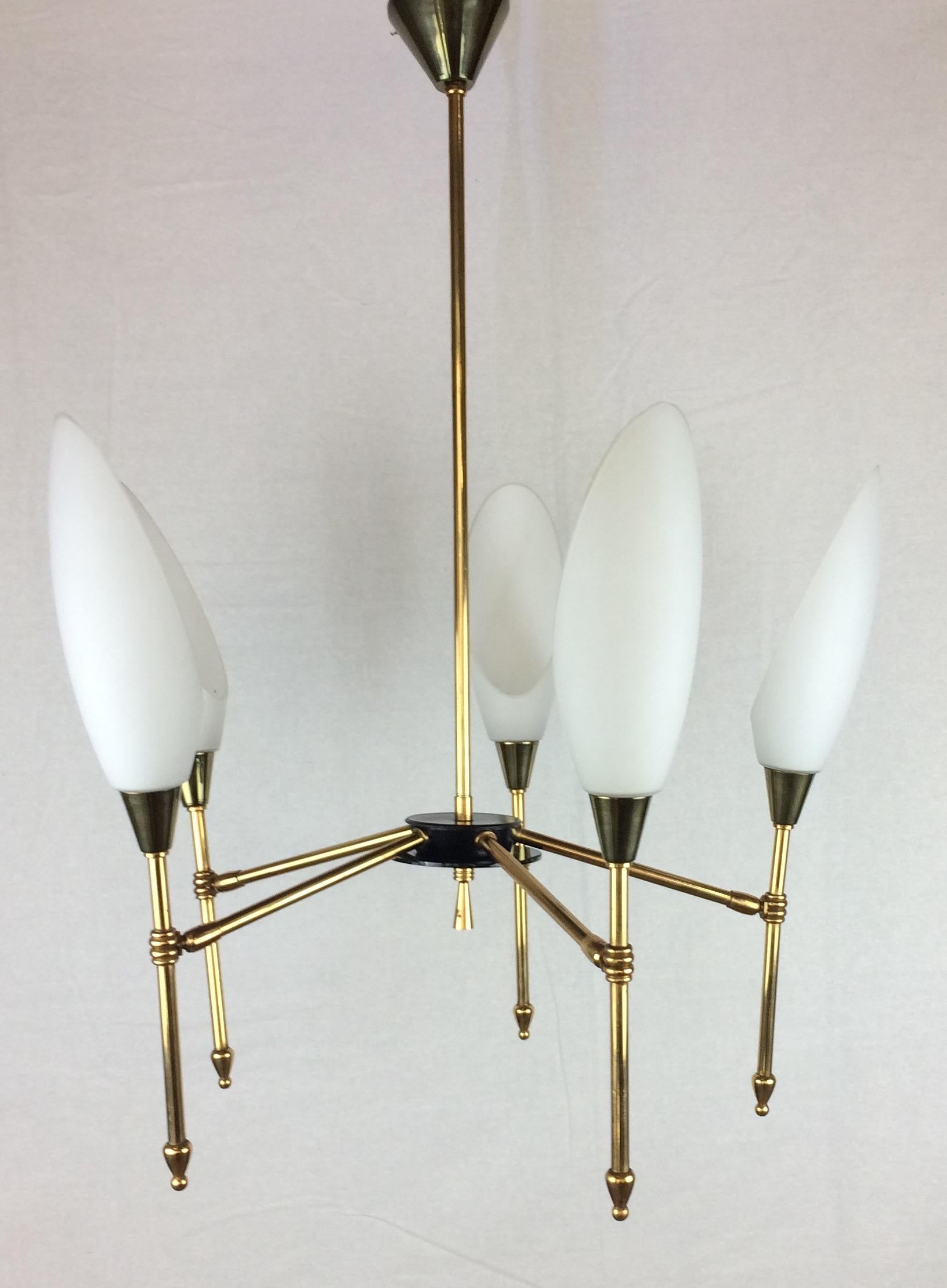 20th Century Midcentury Modern Glass Globe Directional Chandelier Designed by Maison Arlus