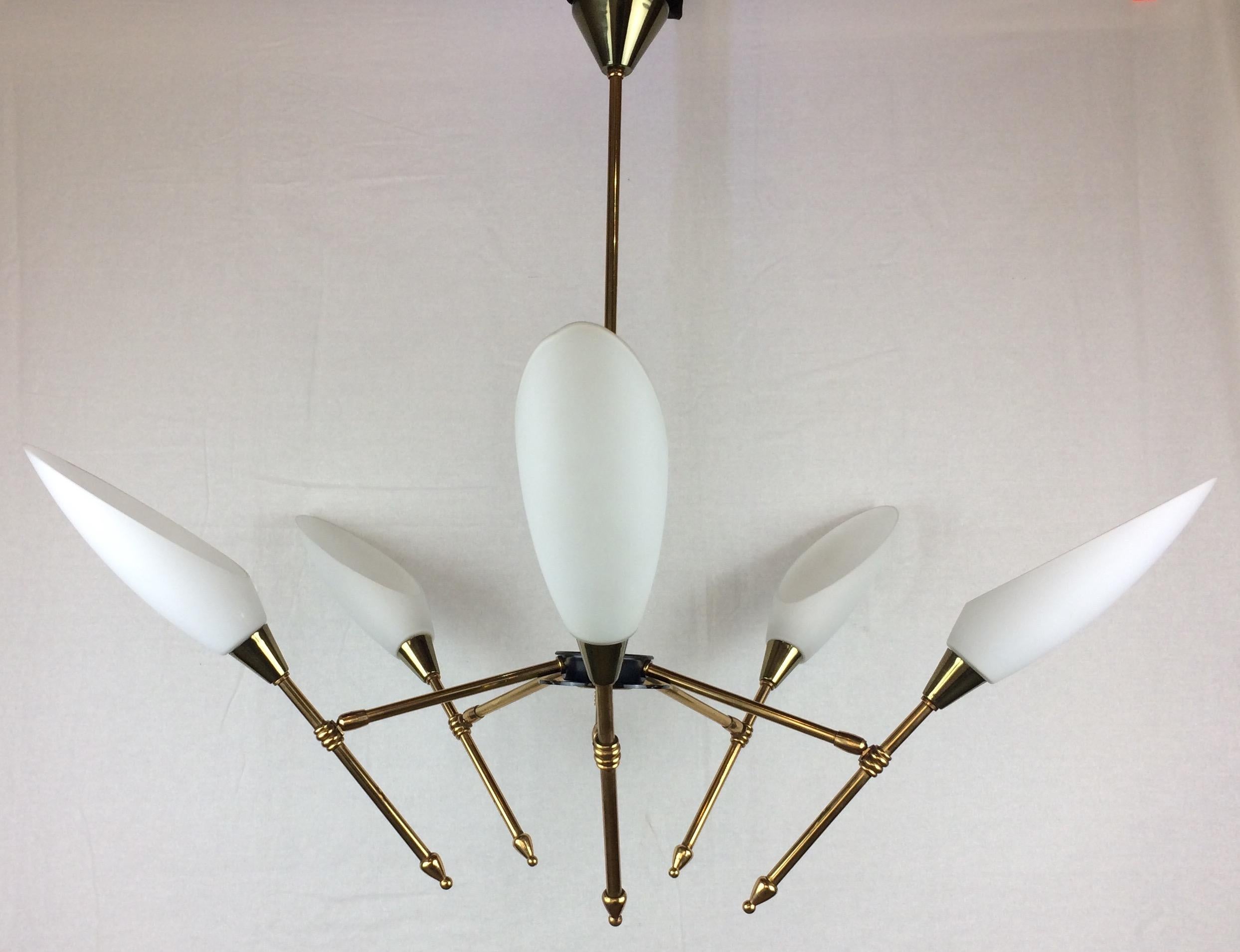 Midcentury Modern Glass Globe Directional Chandelier Designed by Maison Arlus 1