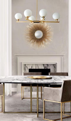 Large Maison Arlus Six Light Brass Sputnik Chandelier,   Stilnovo Gio Ponti Era