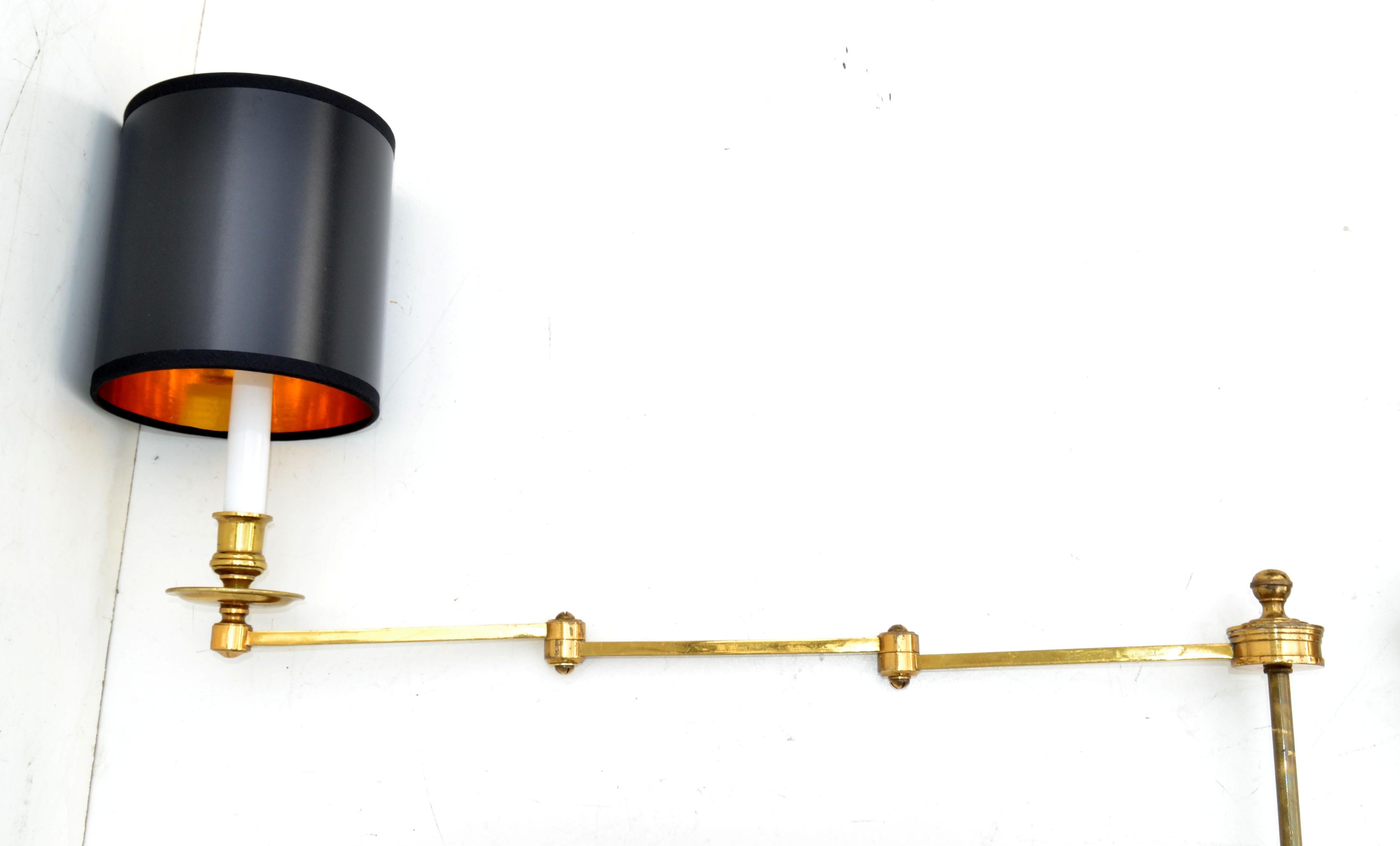 Large Maison Bagues France Brass Retractable Sconce, Wall Lamps, Light, Pair For Sale 2