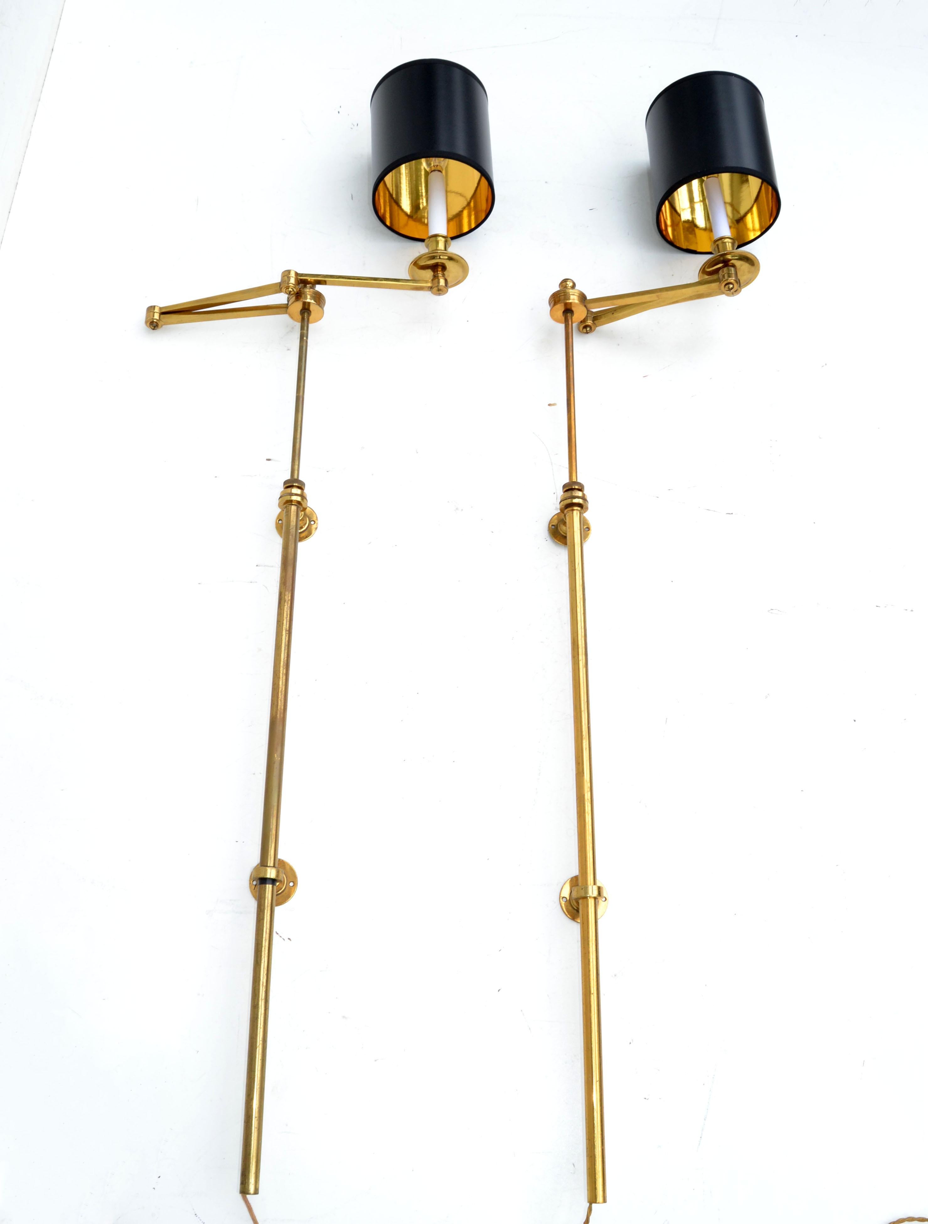 Large Maison Bagues France Brass Retractable Sconce, Wall Lamps, Light, Pair 9