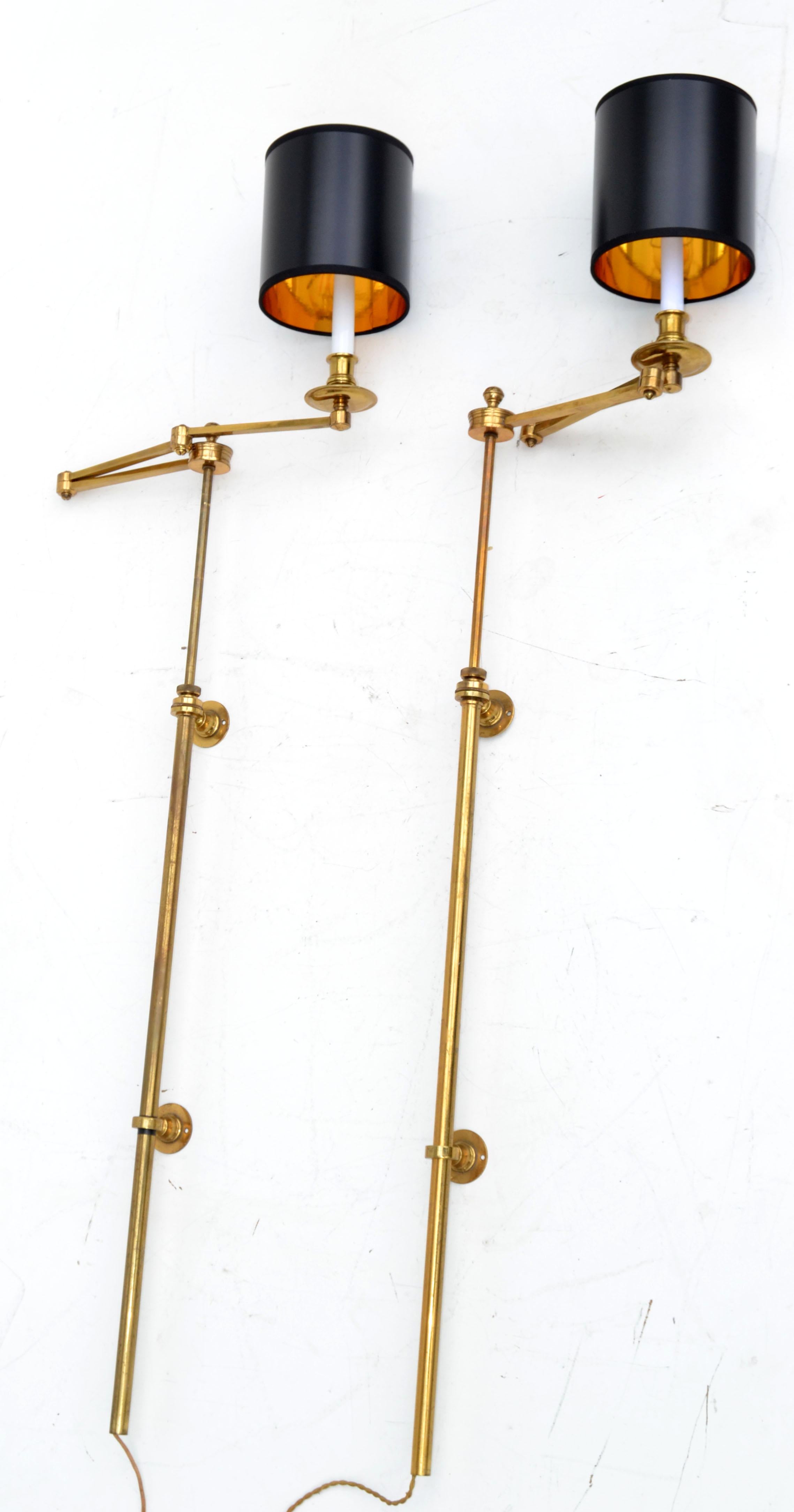 Neoclassical Large Maison Bagues France Brass Retractable Sconce, Wall Lamps, Light, Pair For Sale