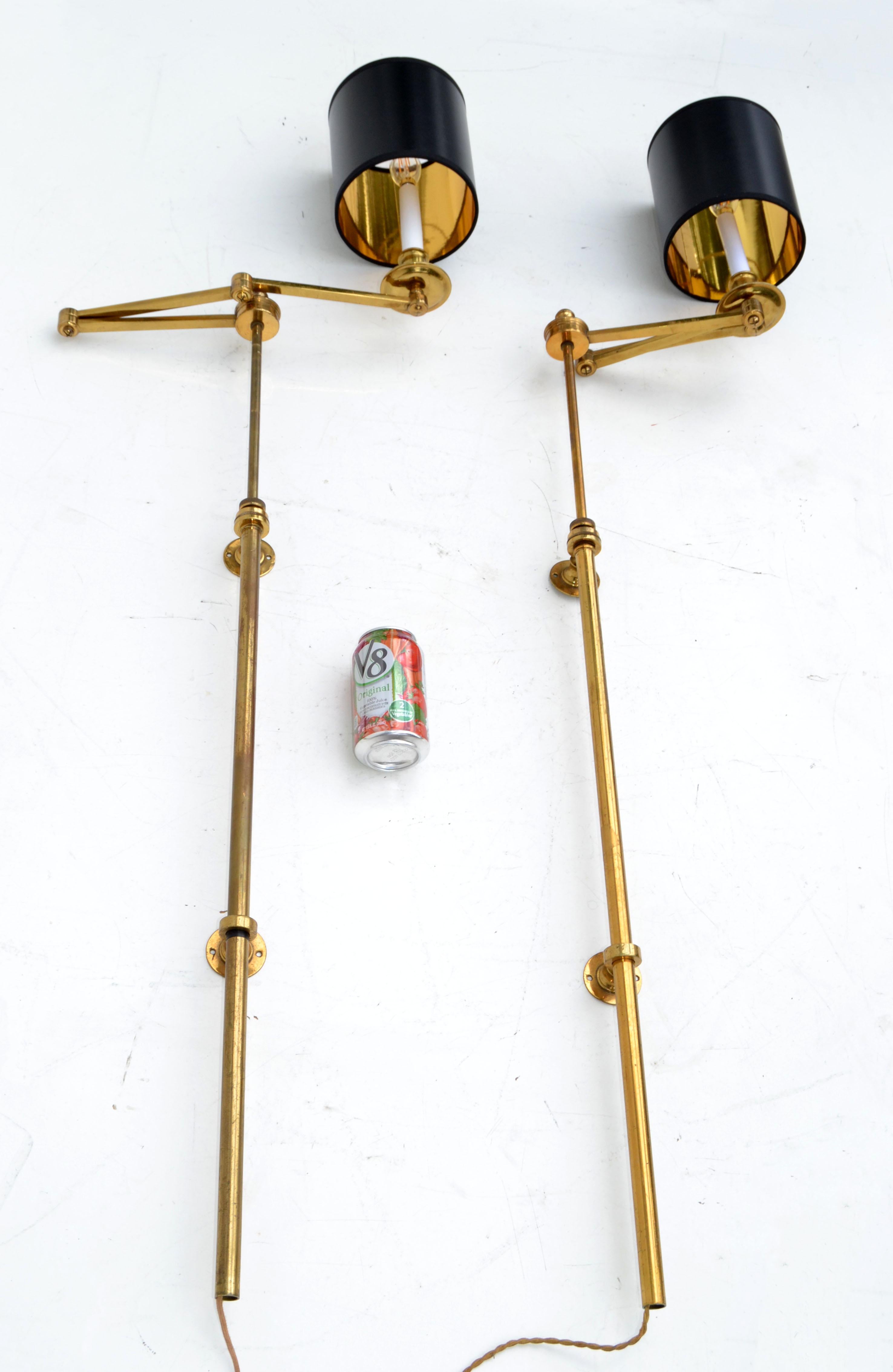 French Large Maison Bagues France Brass Retractable Sconce, Wall Lamps, Light, Pair
