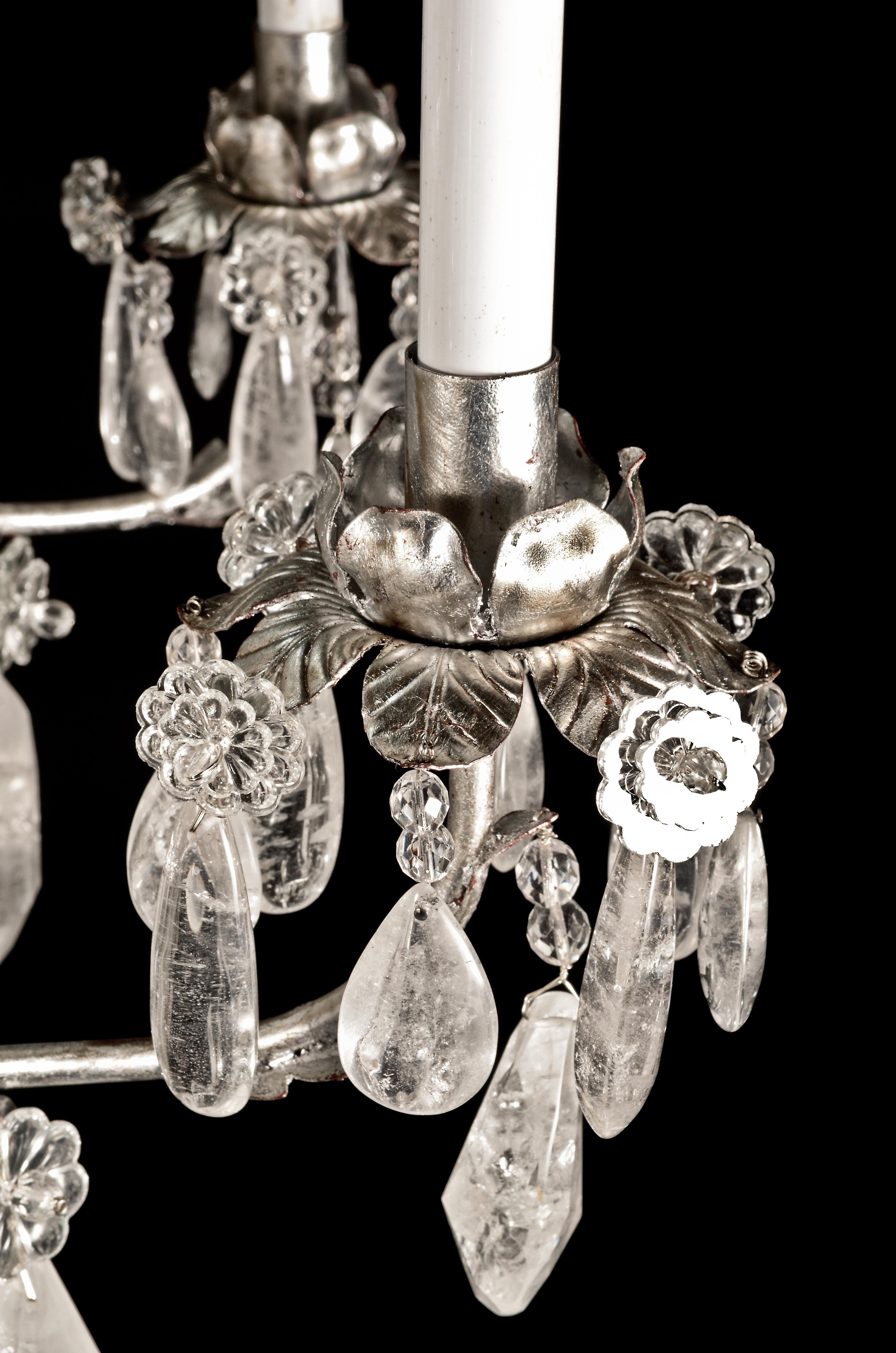 Large Maison Bagues Style Silver Gilt and Rock Crystal Chandelier For Sale 3