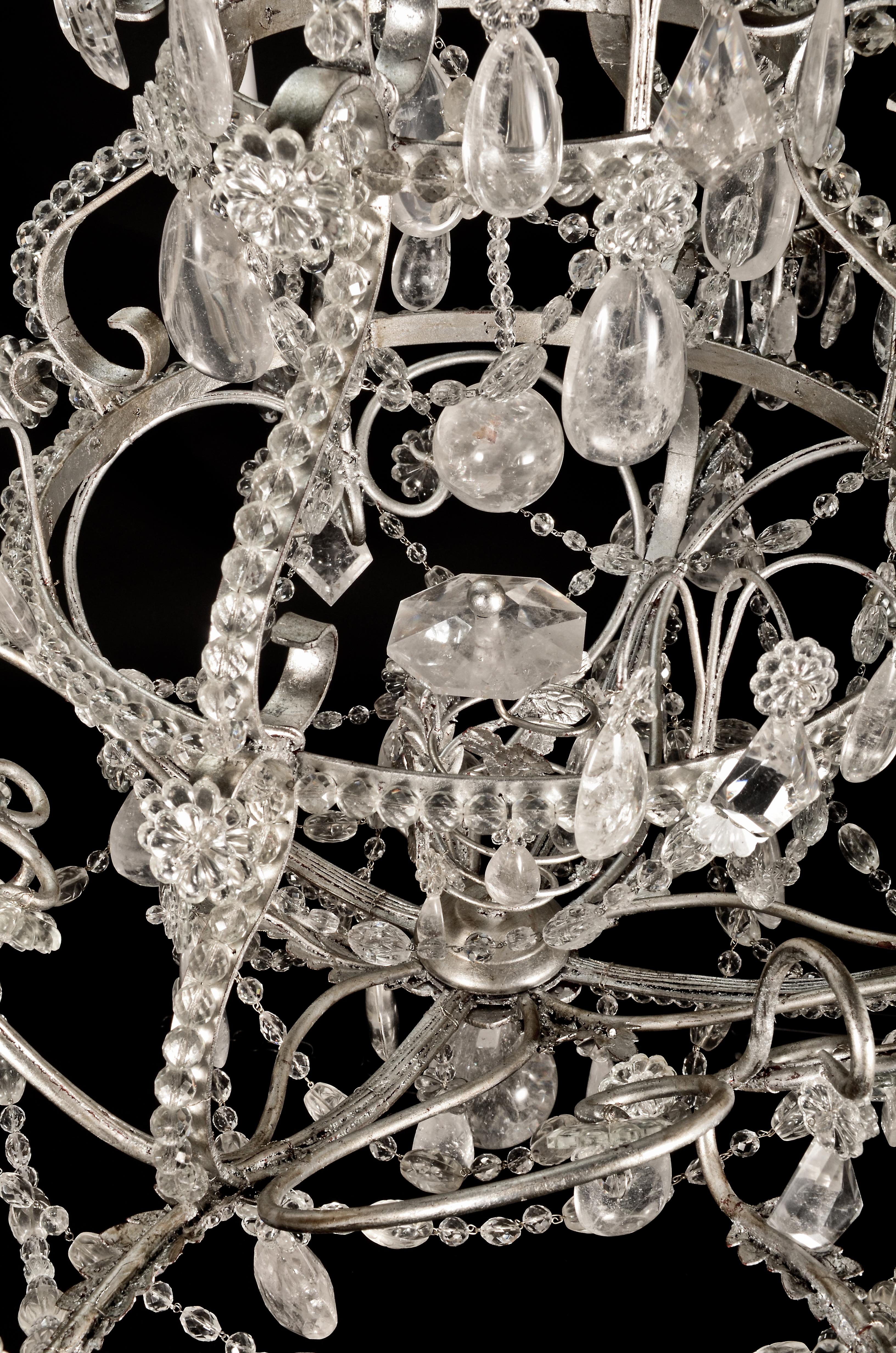 Large Maison Bagues Style Silver Gilt and Rock Crystal Chandelier For Sale 4