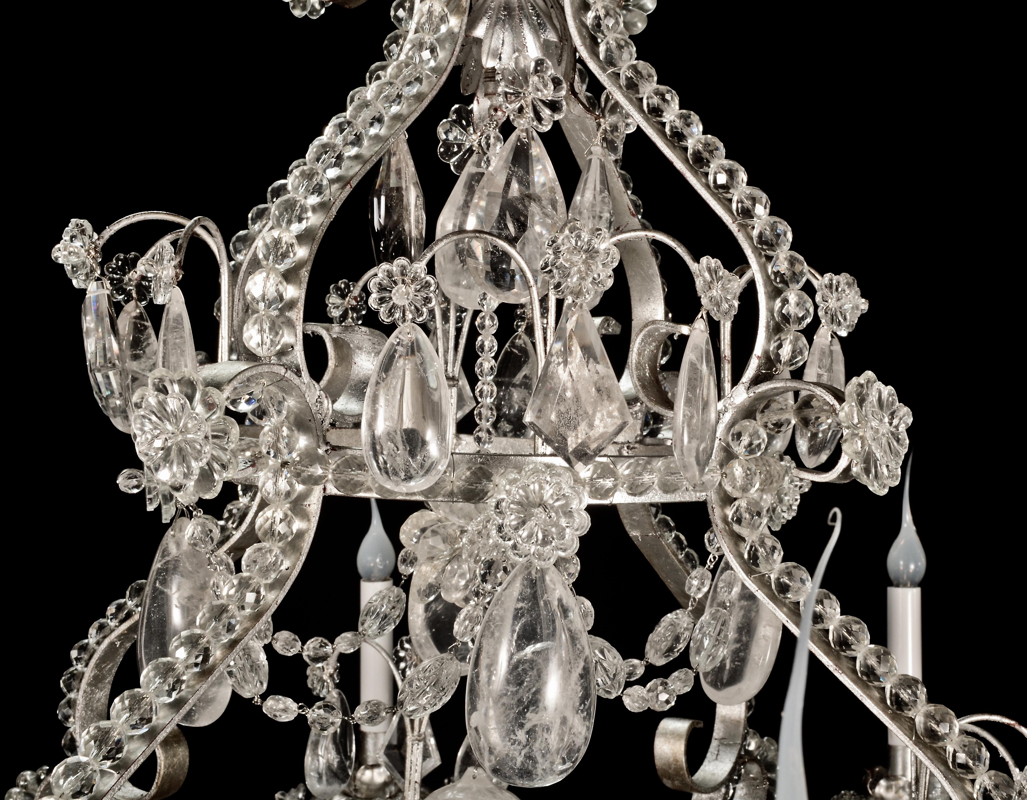 Large Maison Bagues Style Silver Gilt and Rock Crystal Chandelier For Sale 5