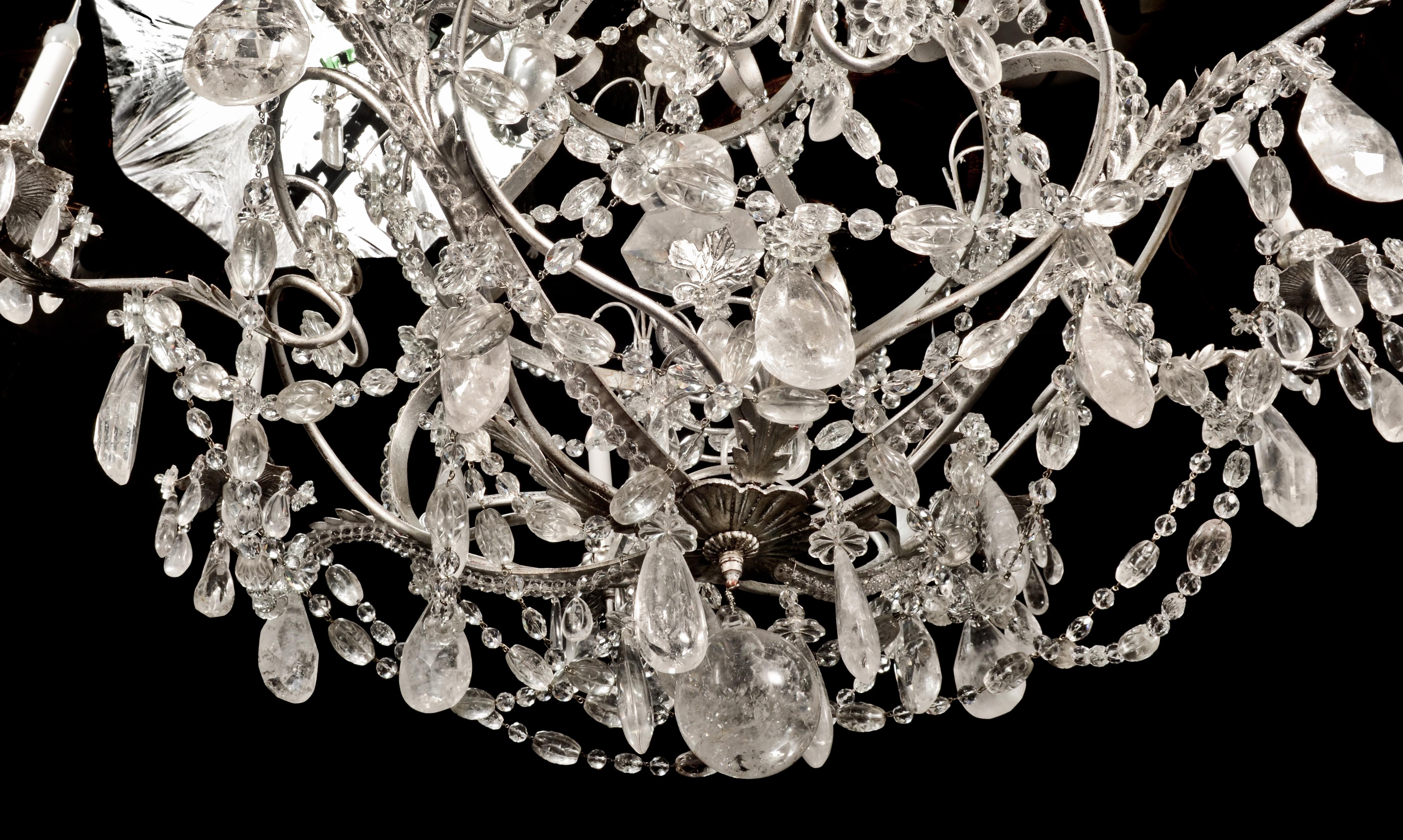 Large Maison Bagues Style Silver Gilt and Rock Crystal Chandelier For Sale 6