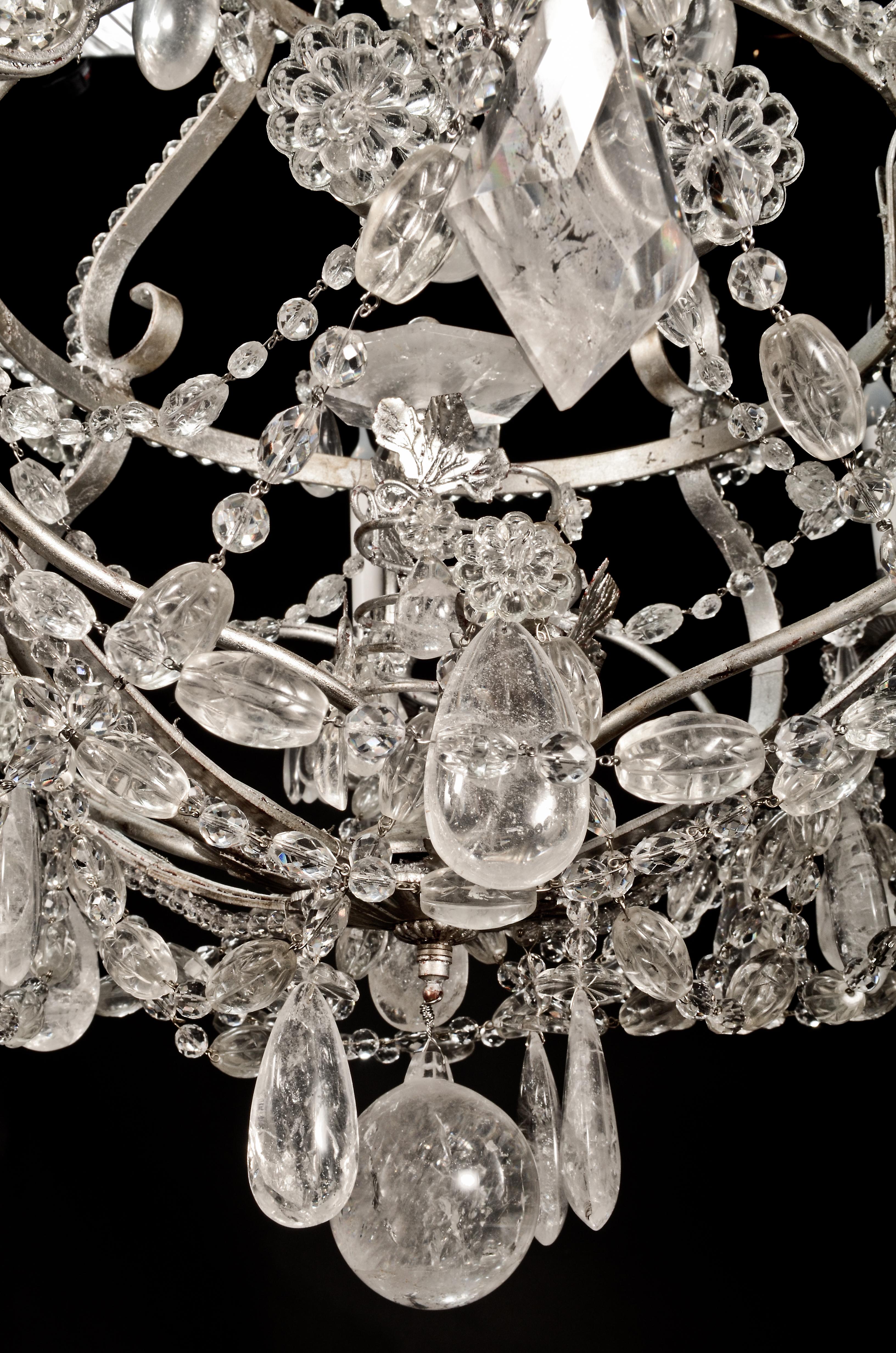 Large Maison Bagues Style Silver Gilt and Rock Crystal Chandelier For Sale 7