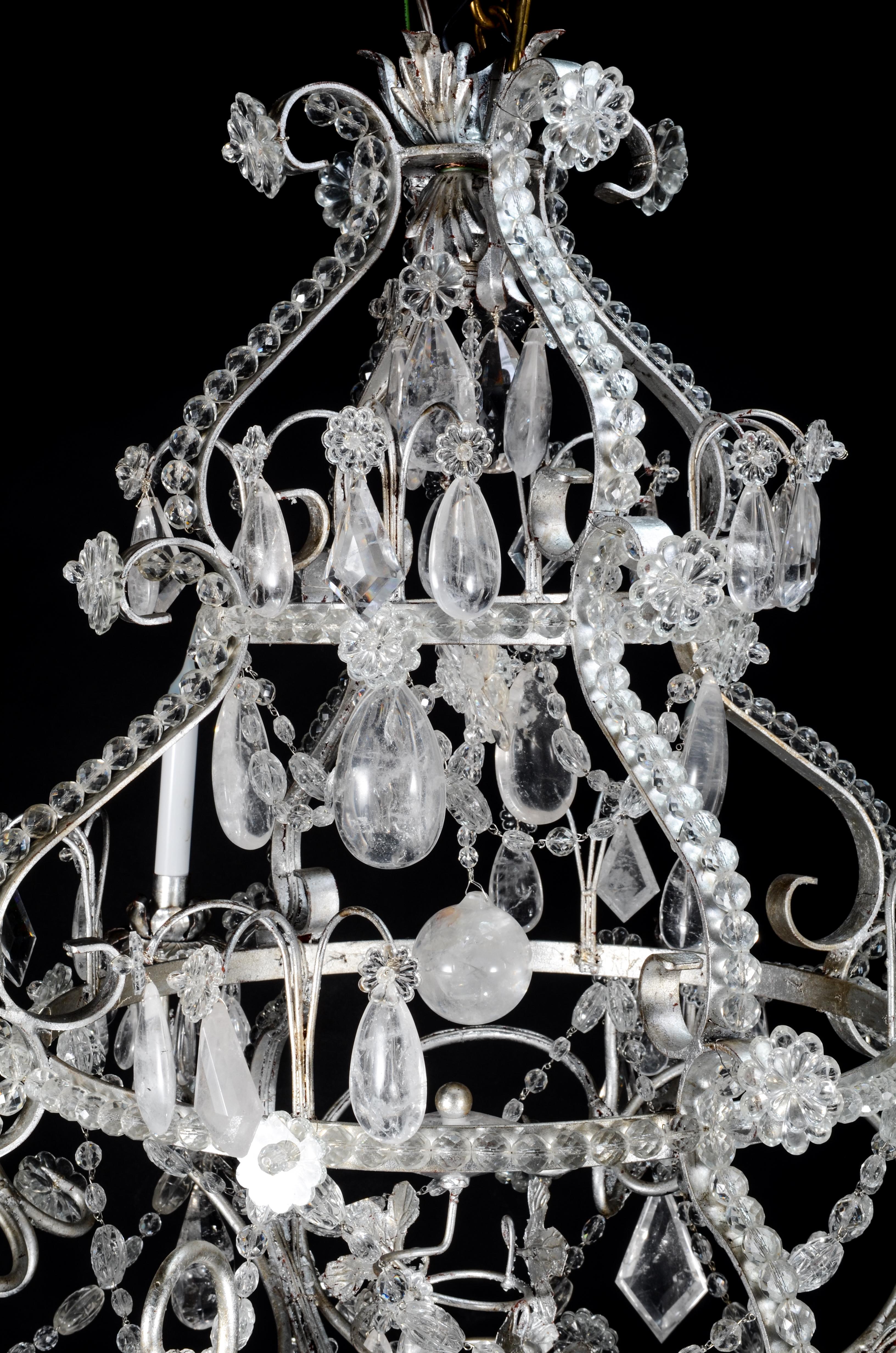 Hand-Crafted Large Maison Bagues Style Silver Gilt and Rock Crystal Chandelier For Sale