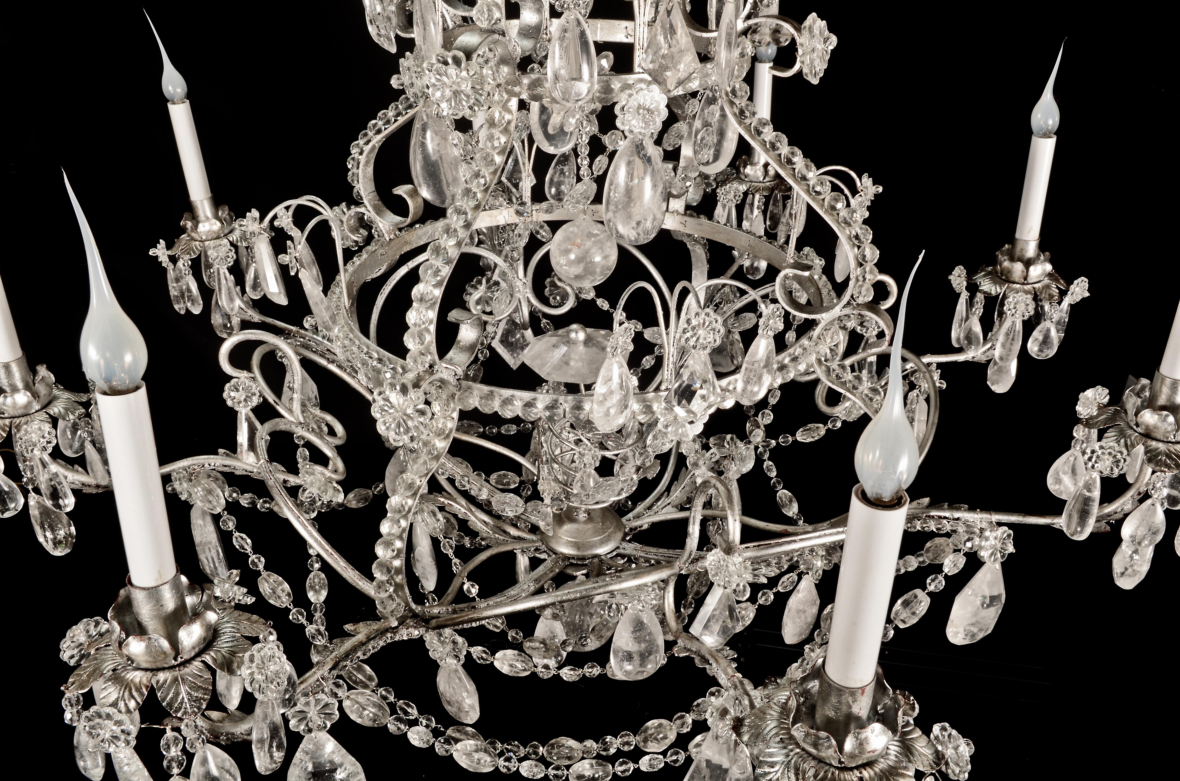 Large Maison Bagues Style Silver Gilt and Rock Crystal Chandelier In Good Condition For Sale In New York, NY