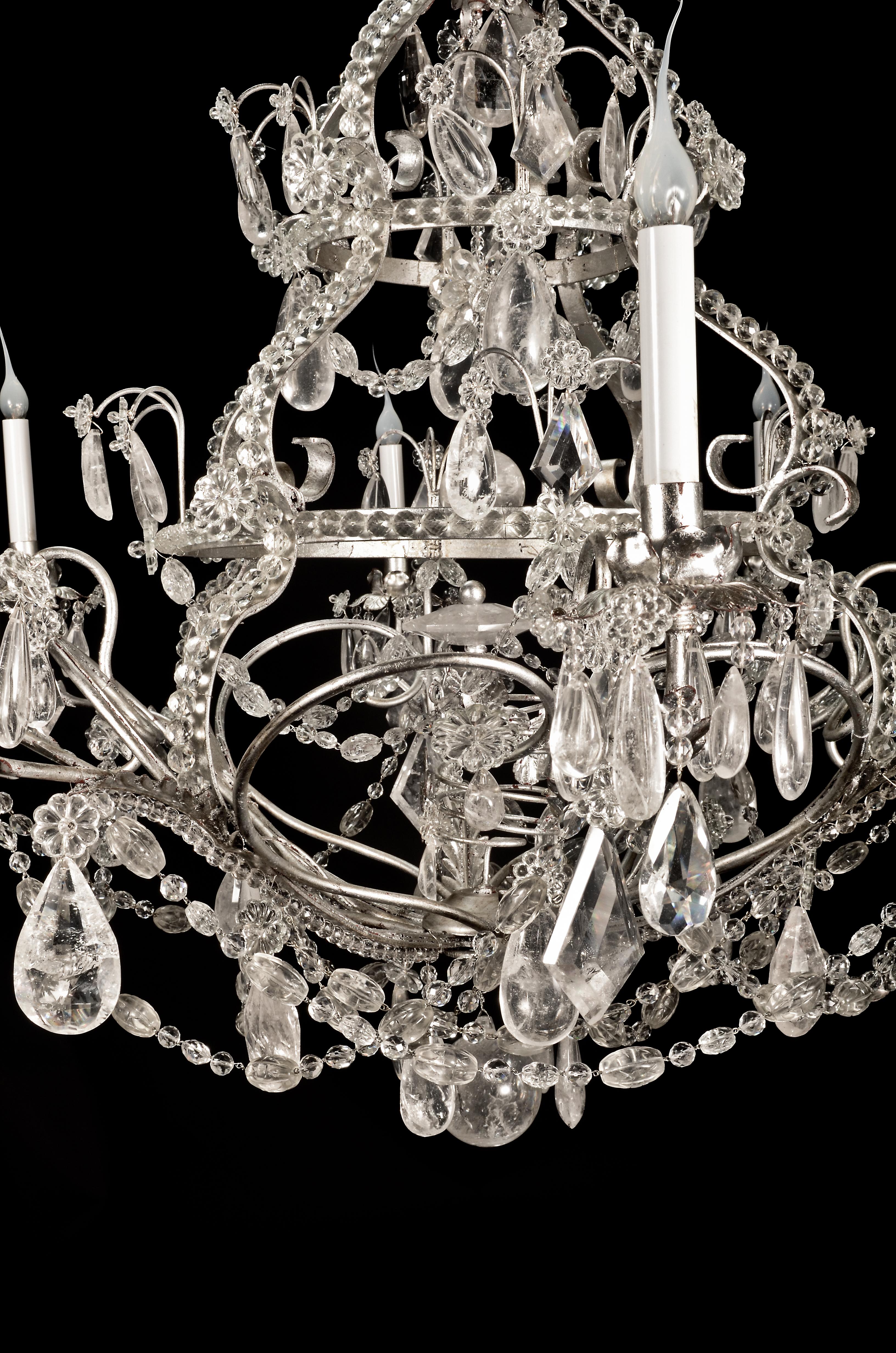 20th Century Large Maison Bagues Style Silver Gilt and Rock Crystal Chandelier For Sale
