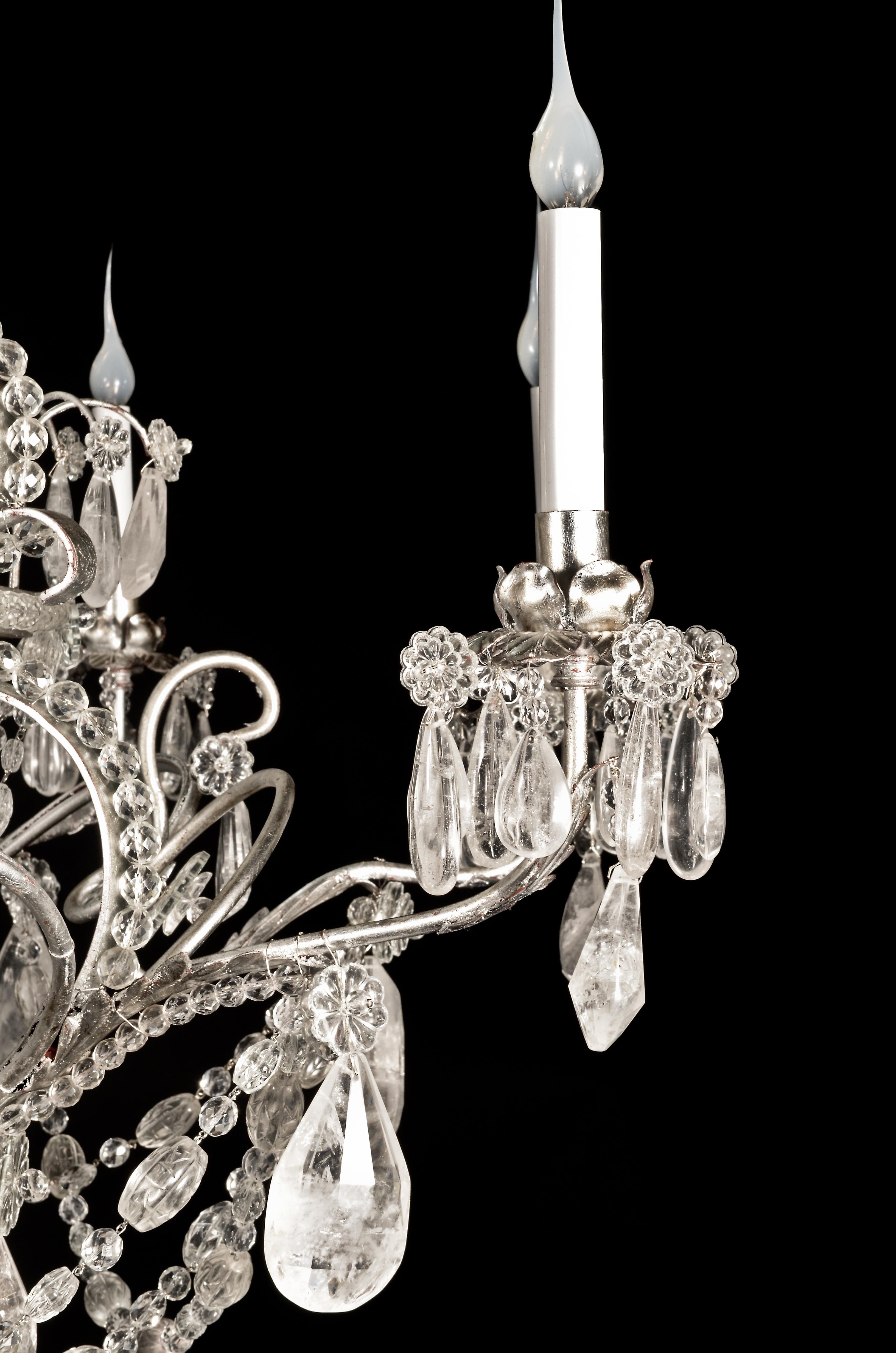 Large Maison Bagues Style Silver Gilt and Rock Crystal Chandelier For Sale 1