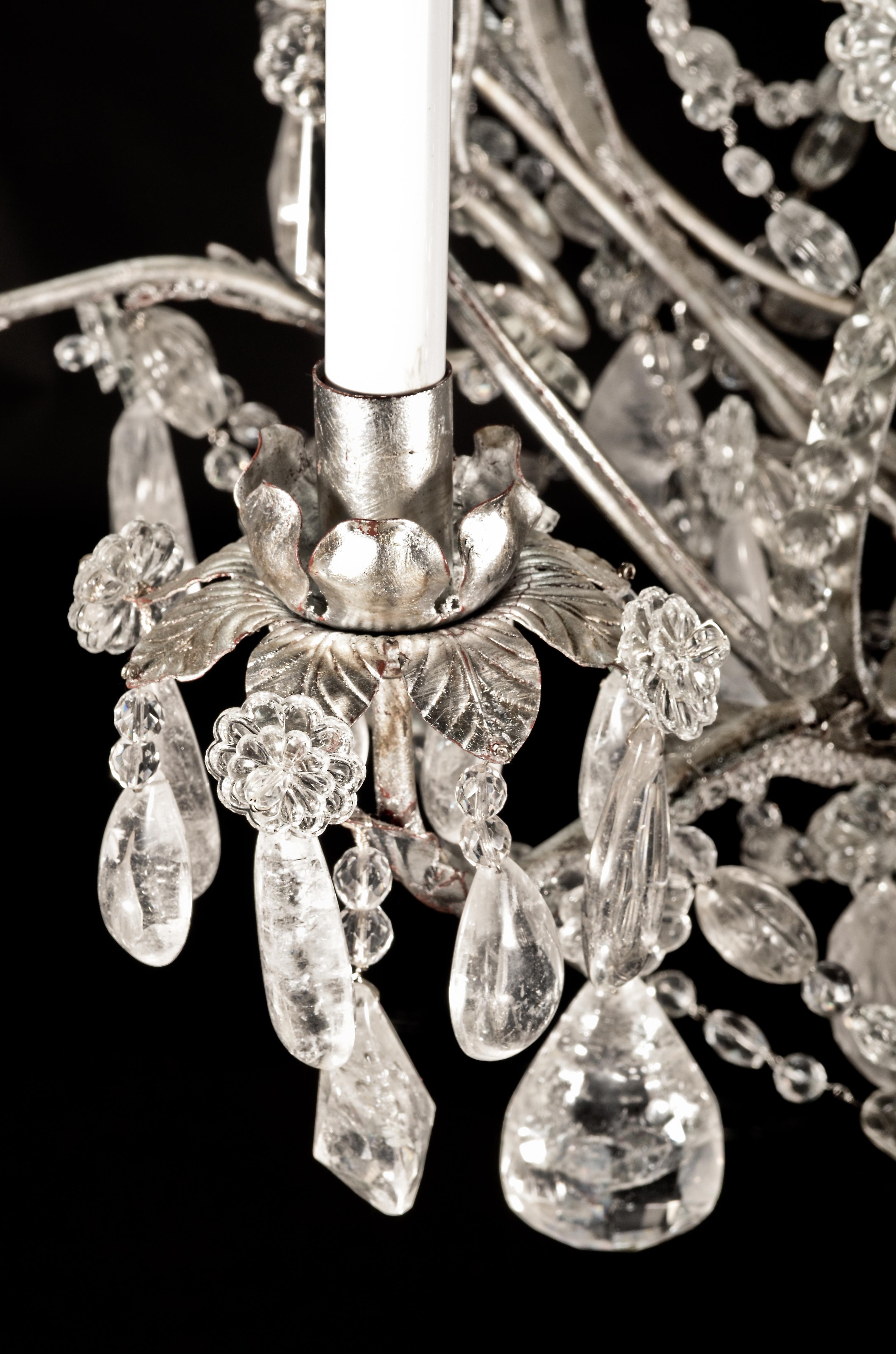 Large Maison Bagues Style Silver Gilt and Rock Crystal Chandelier For Sale 2