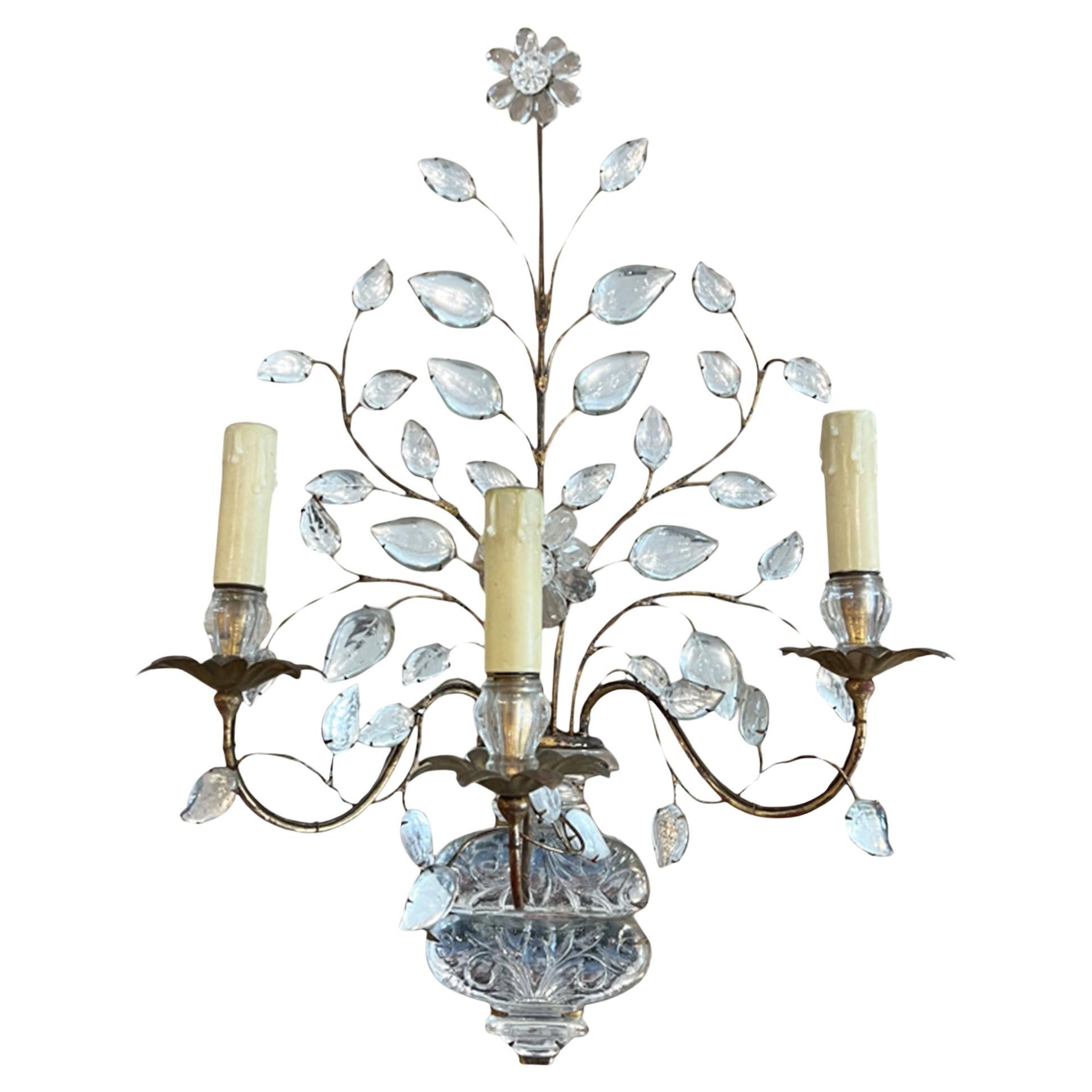 Large Maison Baguès Wall Sconces With Urns and Flowers For Sale