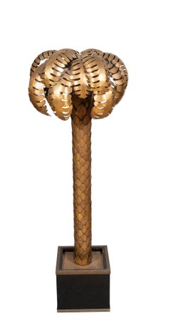 Large Maison Jansen Brass Palm Tree Lamp