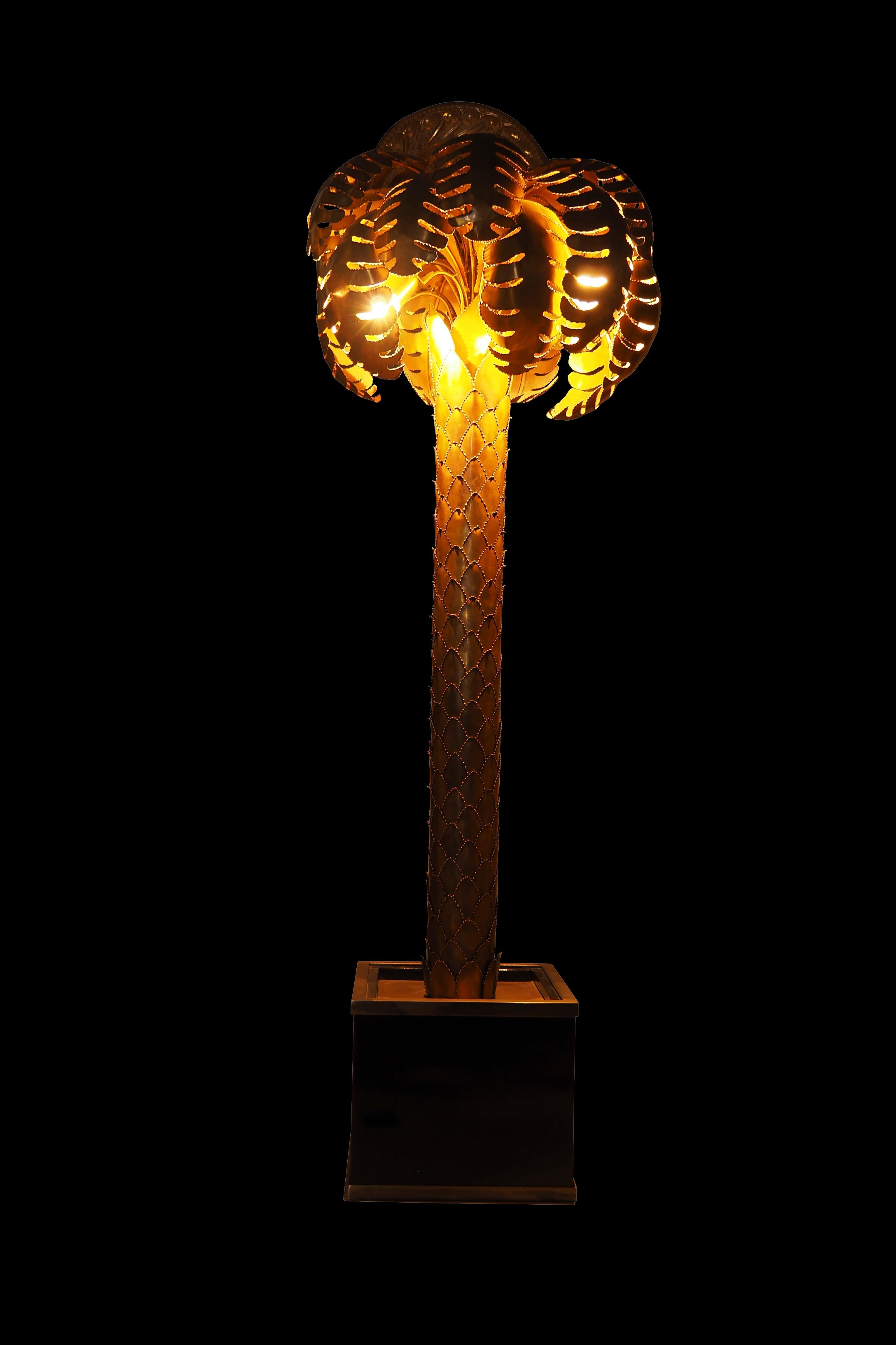 Italian Large Maison Jansen Brass Palm Tree Lamp For Sale