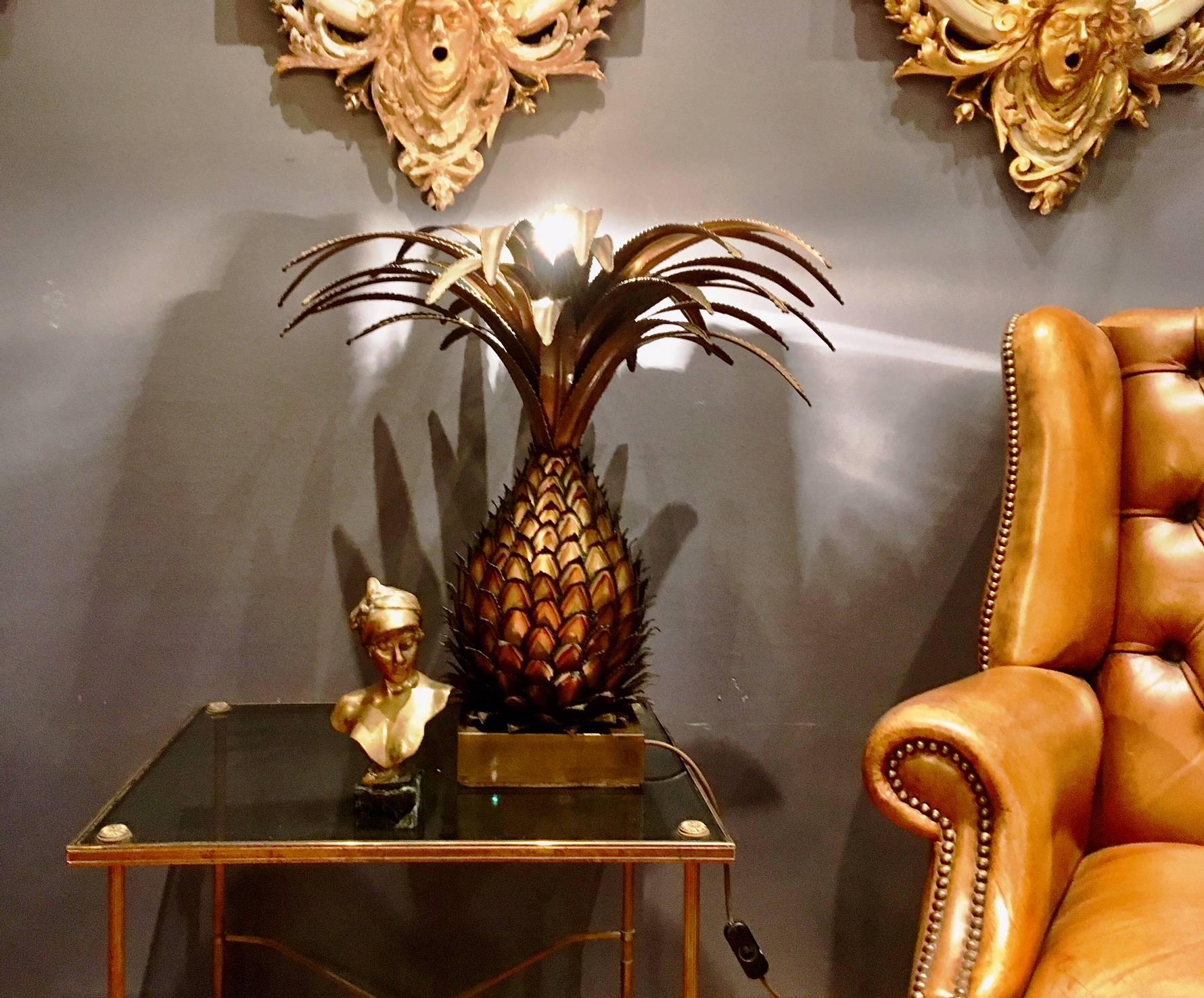 Hollywood Regency Large Maison Jansen Brass Pineapple Design Table Lamp