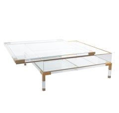 Large Maison Jansen Lucite and Brass Vitrine Coffee Table