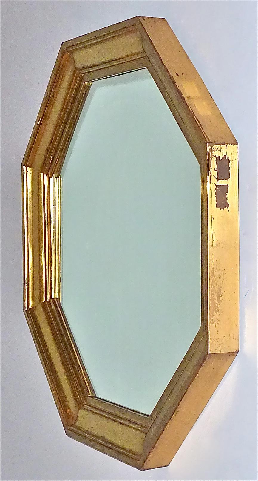 Large Maison Jansen Octagonal Patinated Brass Mirror Crespi Rizzo Style, 1970s For Sale 6