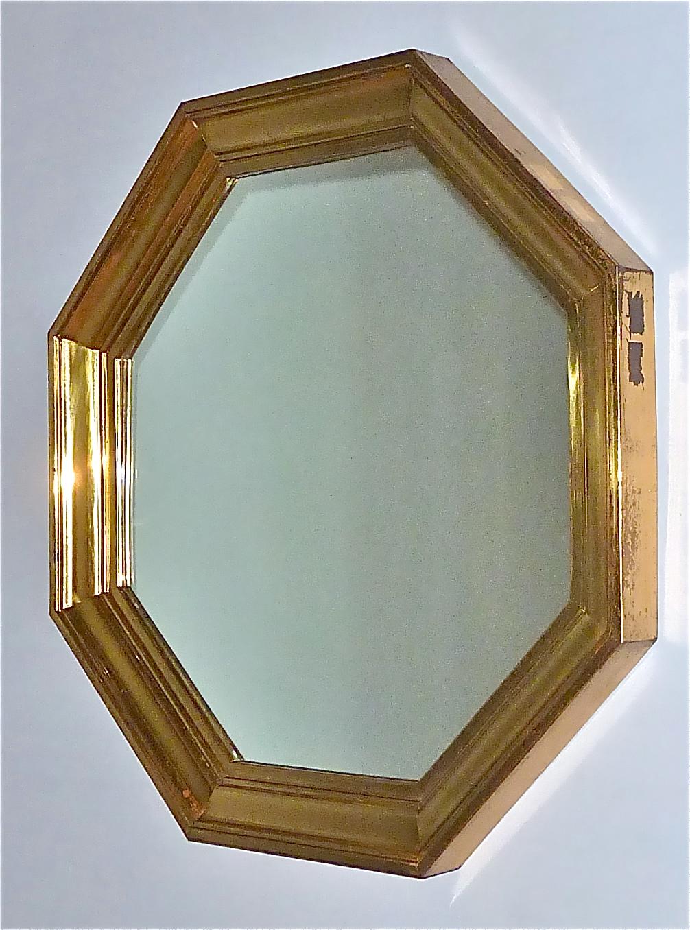 Large Maison Jansen Octagonal Patinated Brass Mirror Crespi Rizzo Style, 1970s For Sale 11
