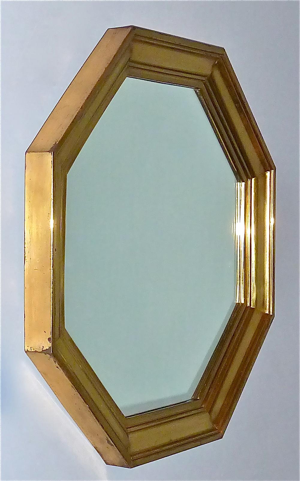 Large Maison Jansen Octagonal Patinated Brass Mirror Crespi Rizzo Style, 1970s For Sale 13