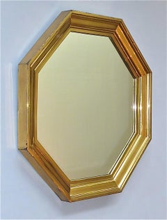 Large Maison Jansen Octagonal Patinated Brass Mirror Crespi Rizzo Style, 1970s