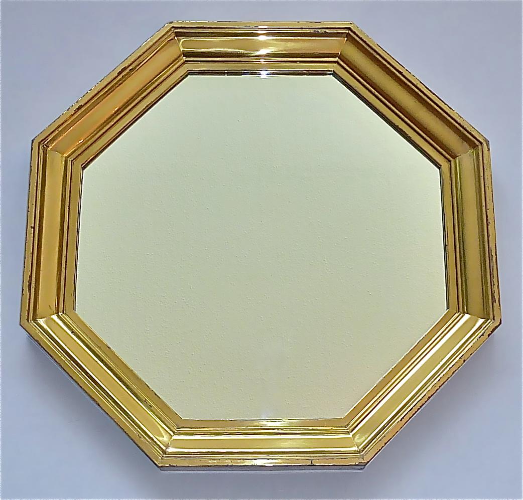 Hollywood Regency Large Maison Jansen Octagonal Patinated Brass Mirror Crespi Rizzo Style, 1970s For Sale